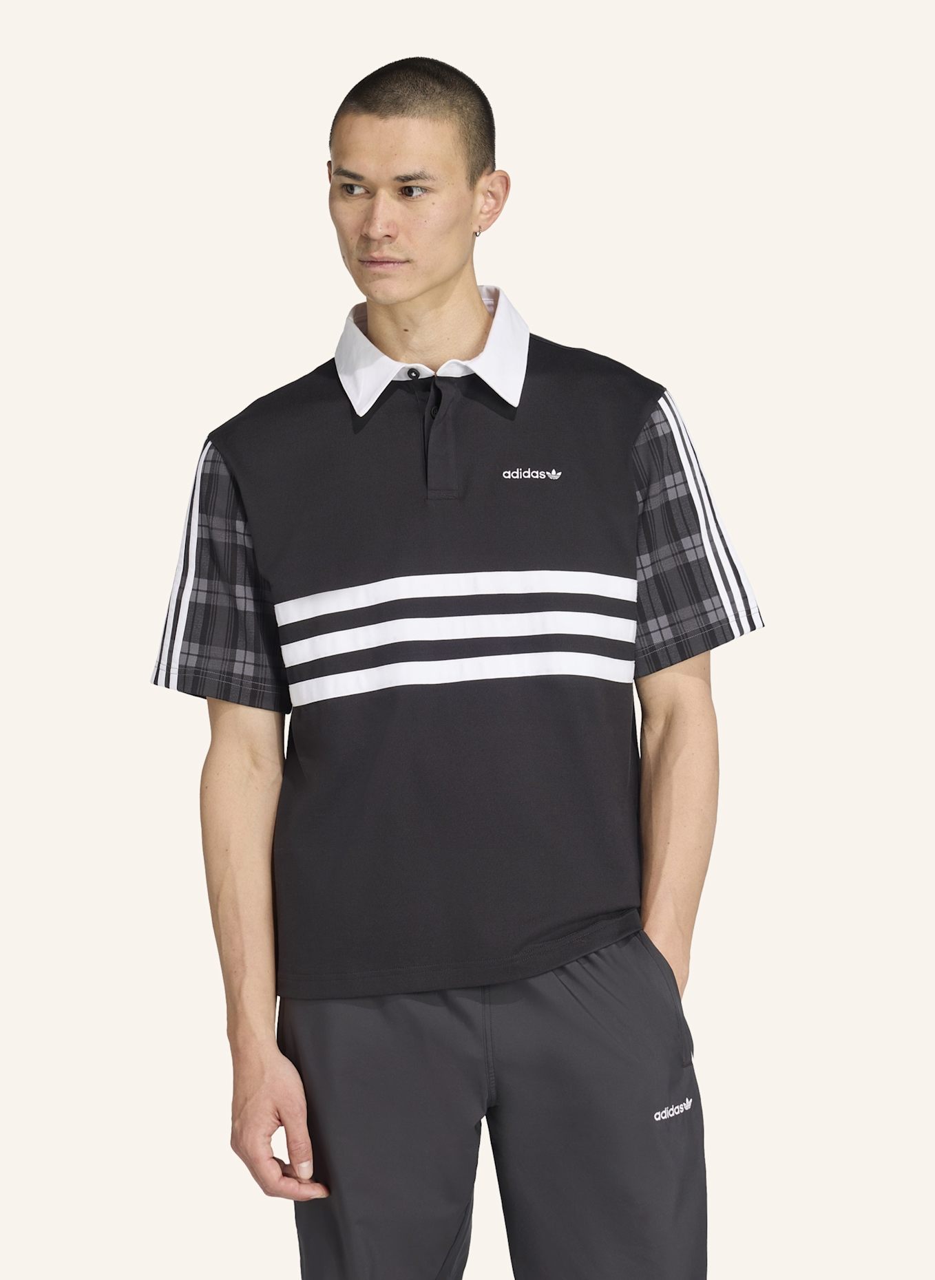 adidas Originals TARTAN REGULAR RUGBY POLOSHIRT: SCHWARZ