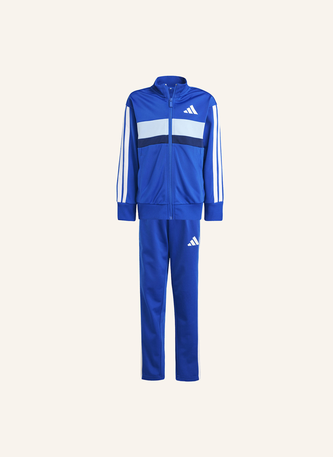 adidas SEASONAL ESSENTIALS TIBERIO 3-STREIFEN TRICOT KIDS TRAININGSANZUG: BLAU/ WEISS