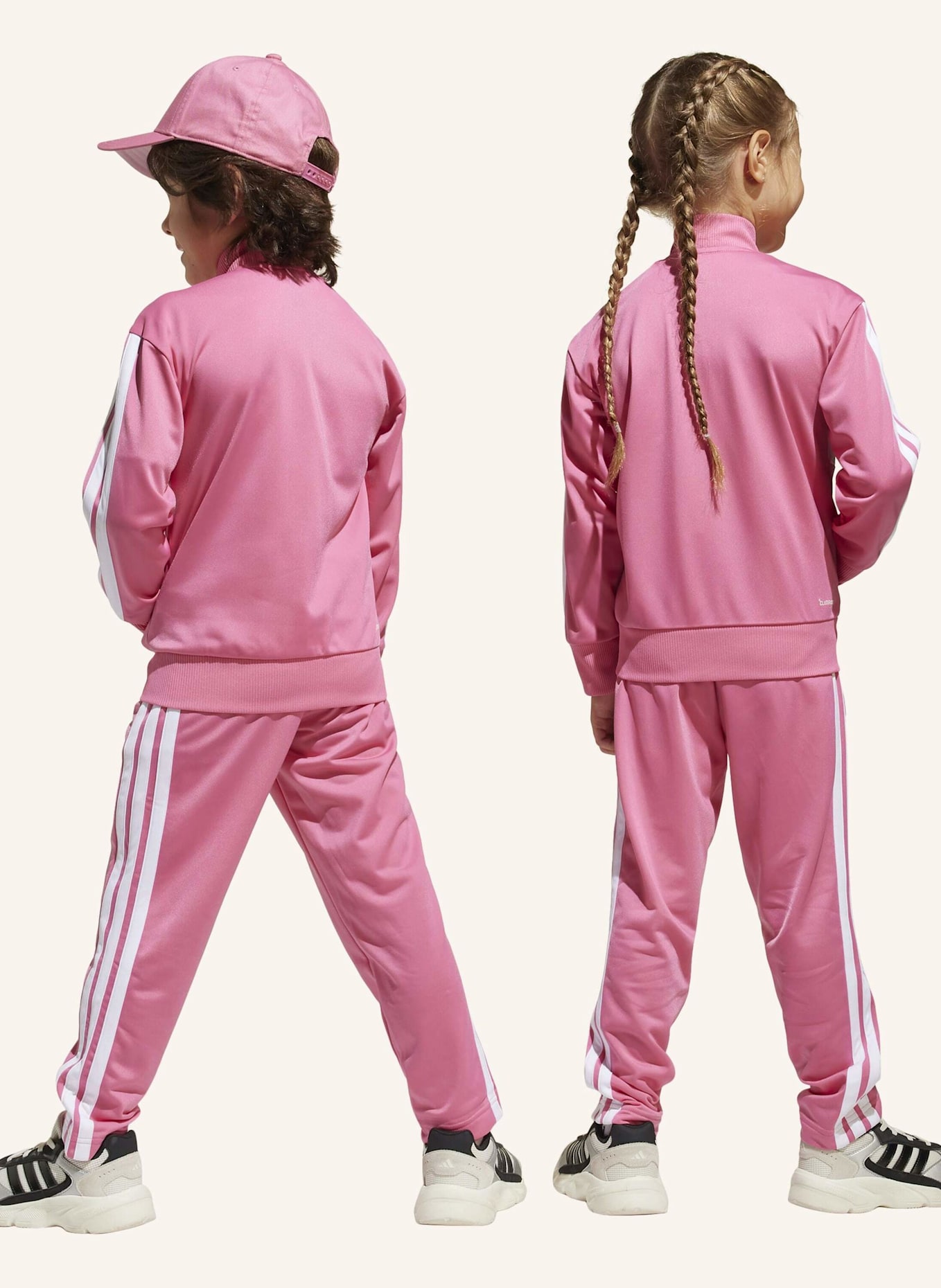 adidas SEASONAL ESSENTIALS TIBERIO 3-STREIFEN TRICOT KIDS TRAININGSANZUG: ROSA/ WEISS