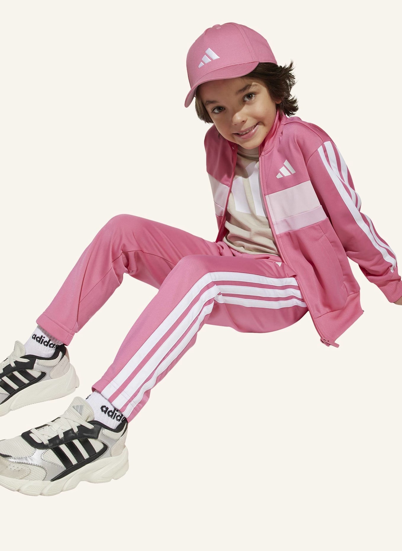 adidas SEASONAL ESSENTIALS TIBERIO 3-STREIFEN TRICOT KIDS TRAININGSANZUG: ROSA/ WEISS