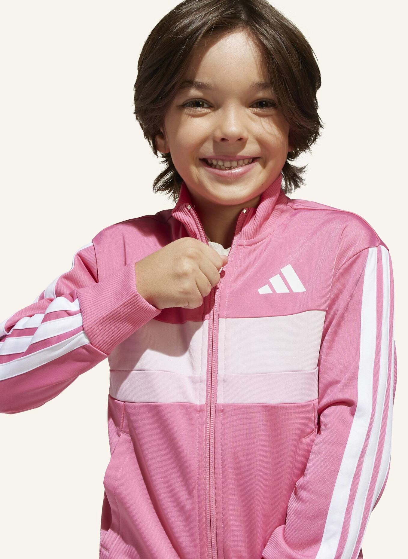 adidas SEASONAL ESSENTIALS TIBERIO 3-STREIFEN TRICOT KIDS TRAININGSANZUG: ROSA/ WEISS