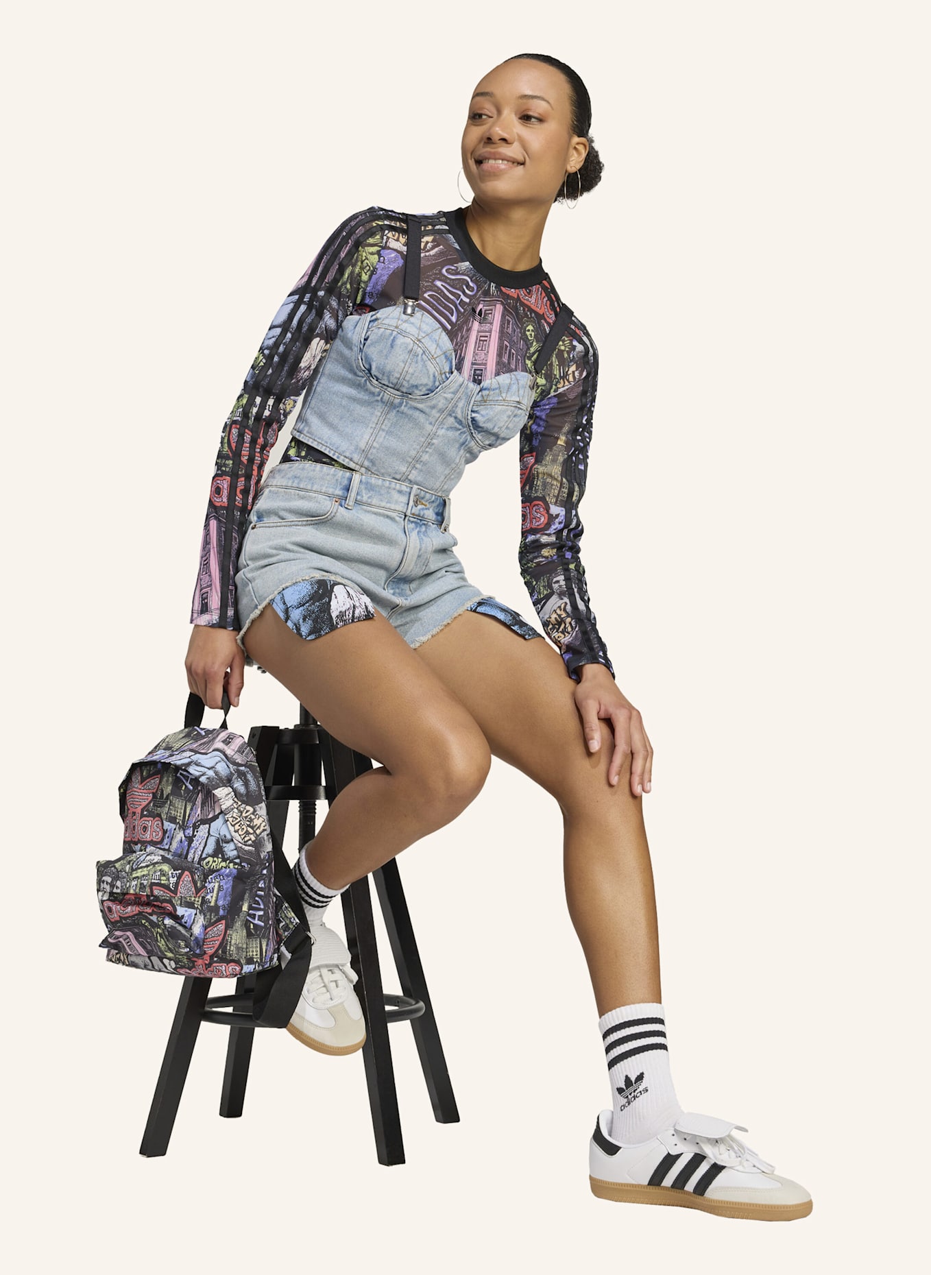 adidas Originals ADIDAS X JEREMY SCOTT DENIM-BUSTIER: BLAU