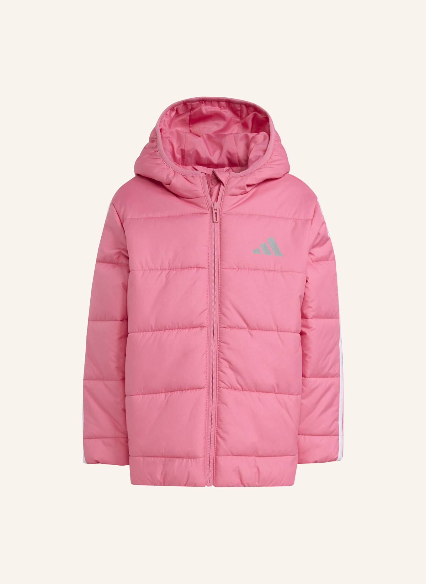 adidas ESSENTIALS 3-STREIFEN GEFÜTTERTE KINDERJACKE: ROSA/ WEISS