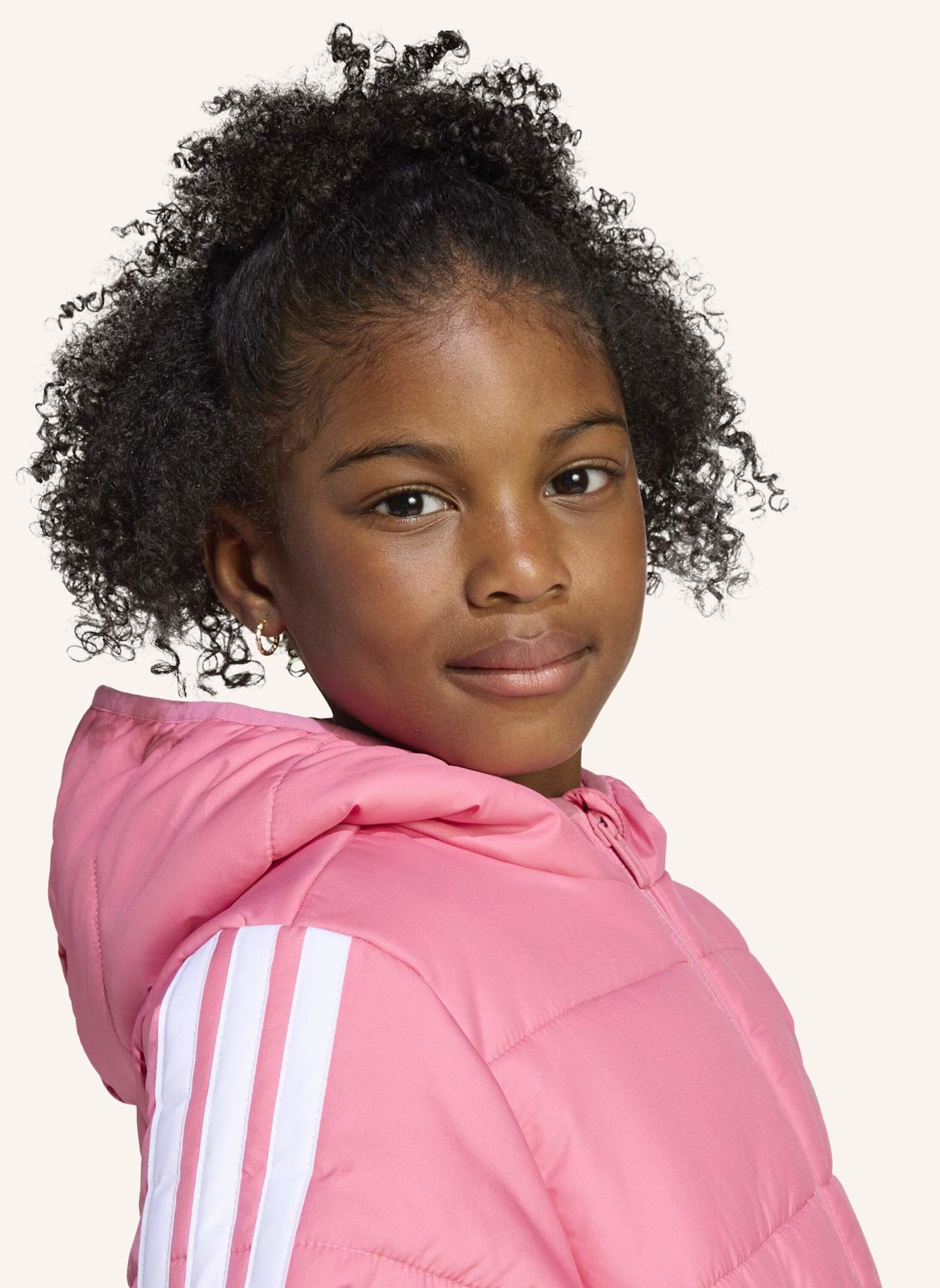 adidas ESSENTIALS 3-STREIFEN GEFÜTTERTE KINDERJACKE: ROSA/ WEISS