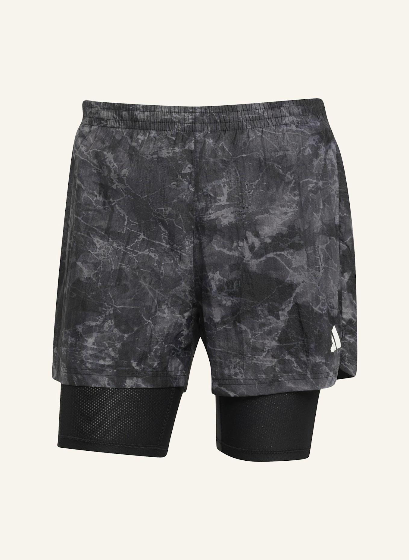 adidas OWN THE RUN SPRAY DYE 2-IN-1 SHORTS: GRAU/ SCHWARZ