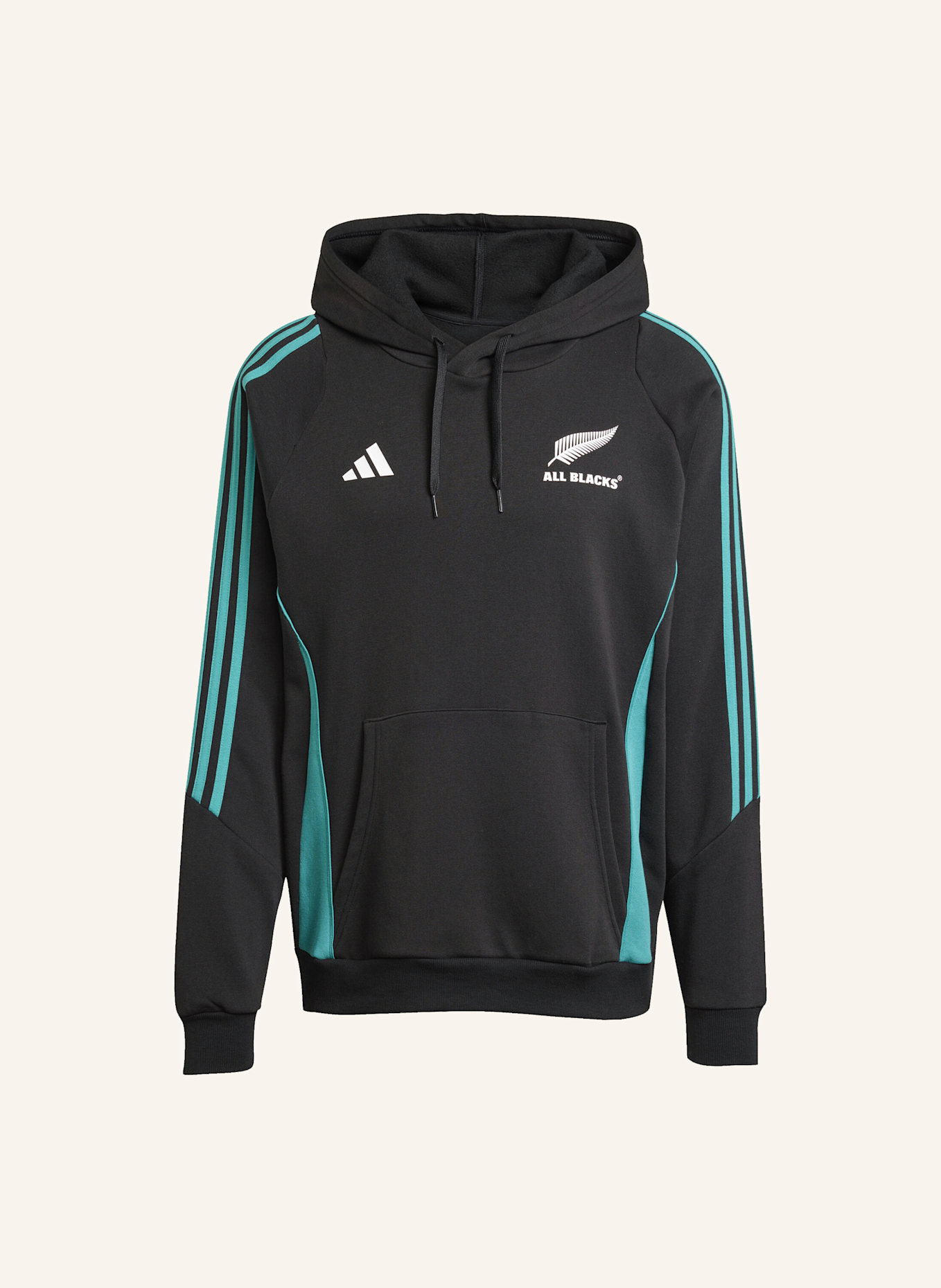 adidas ALL BLACKS KAPUZENJACKE: SCHWARZ/ TÜRKIS