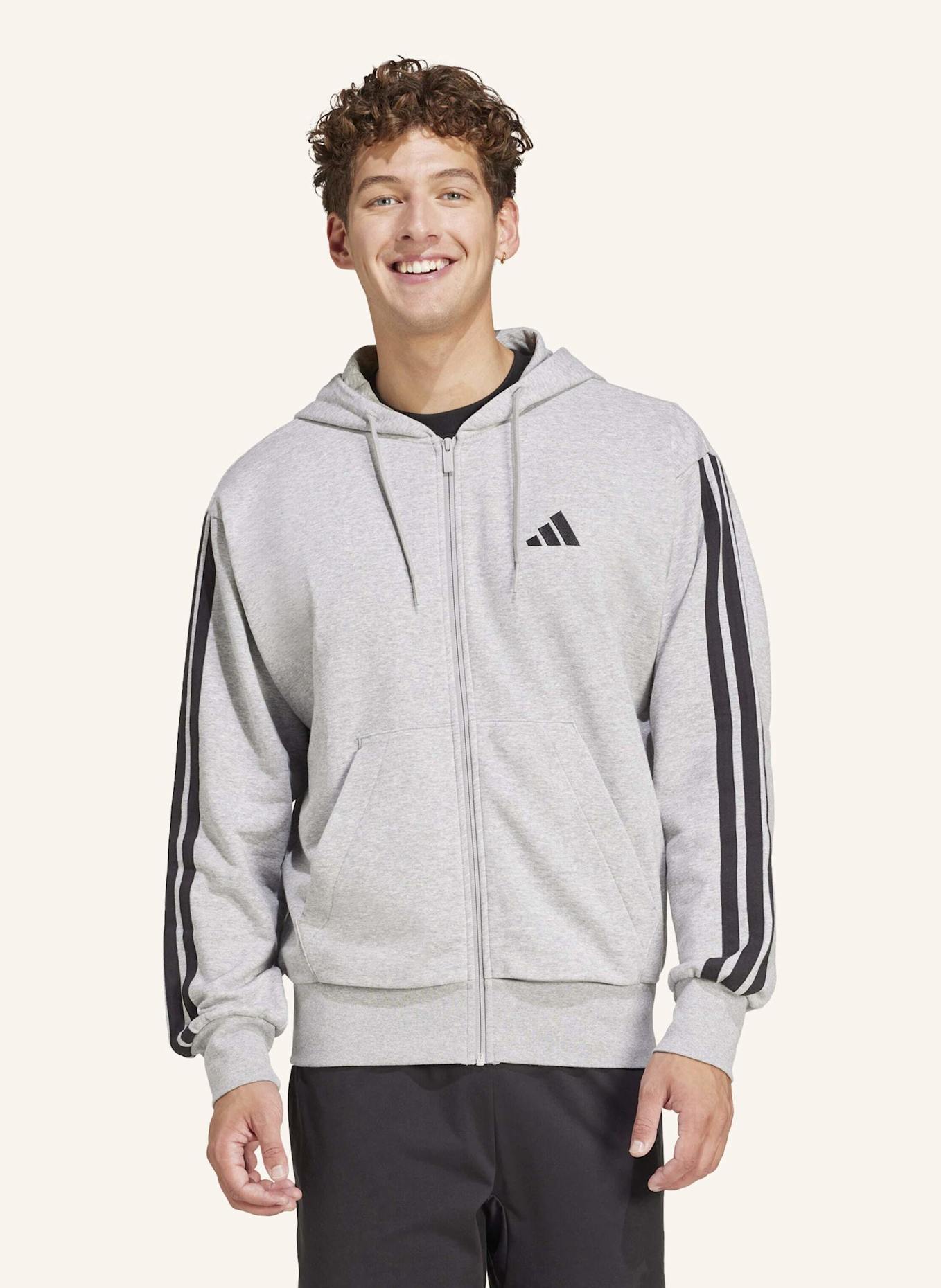 adidas ESSENTIALS 3-STREIFEN FRENCH TERRY KAPUZENJACKE: SCHWARZ