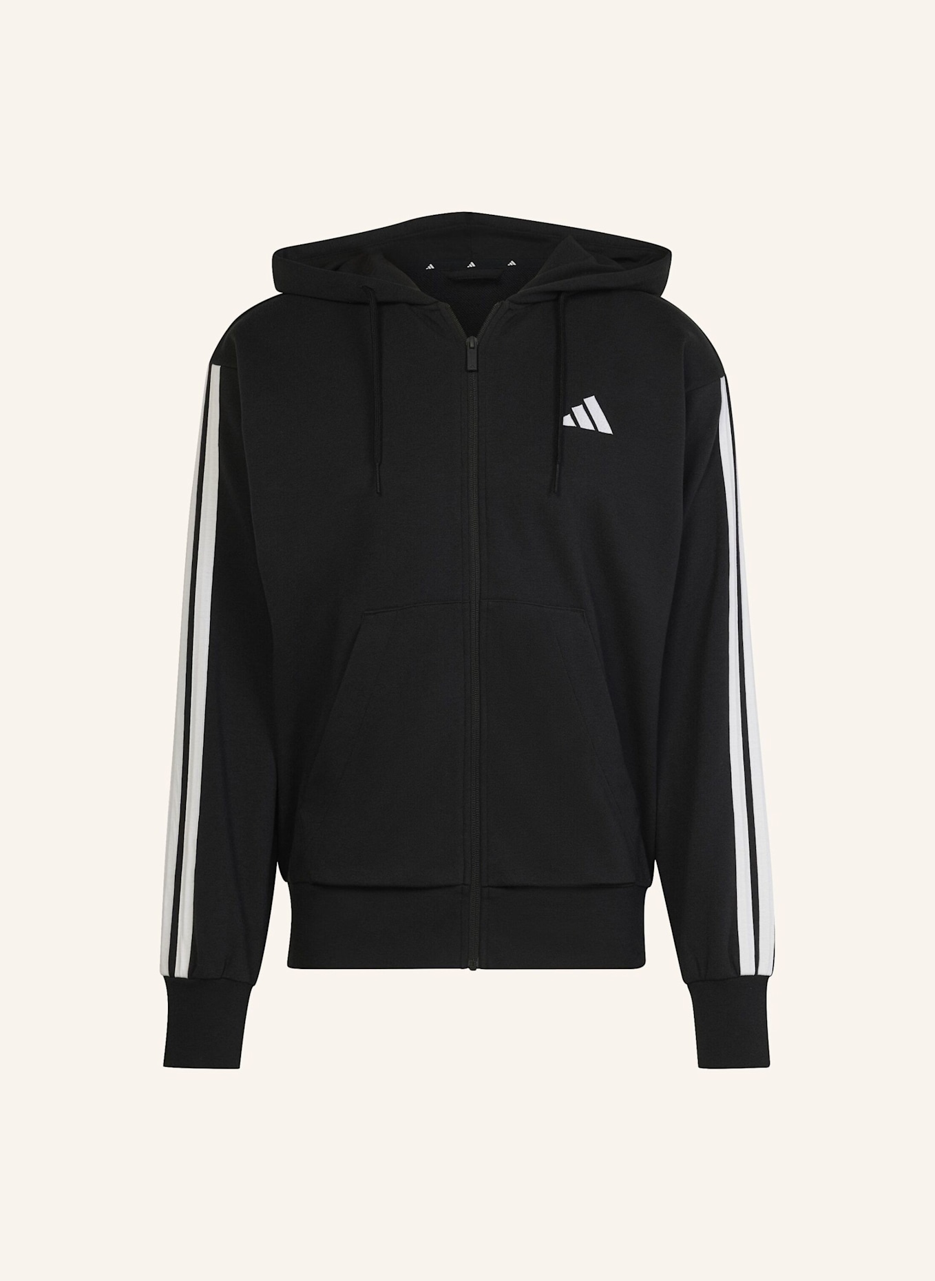 adidas ESSENTIALS 3-STREIFEN FRENCH TERRY KAPUZENJACKE: SCHWARZ/ WEISS