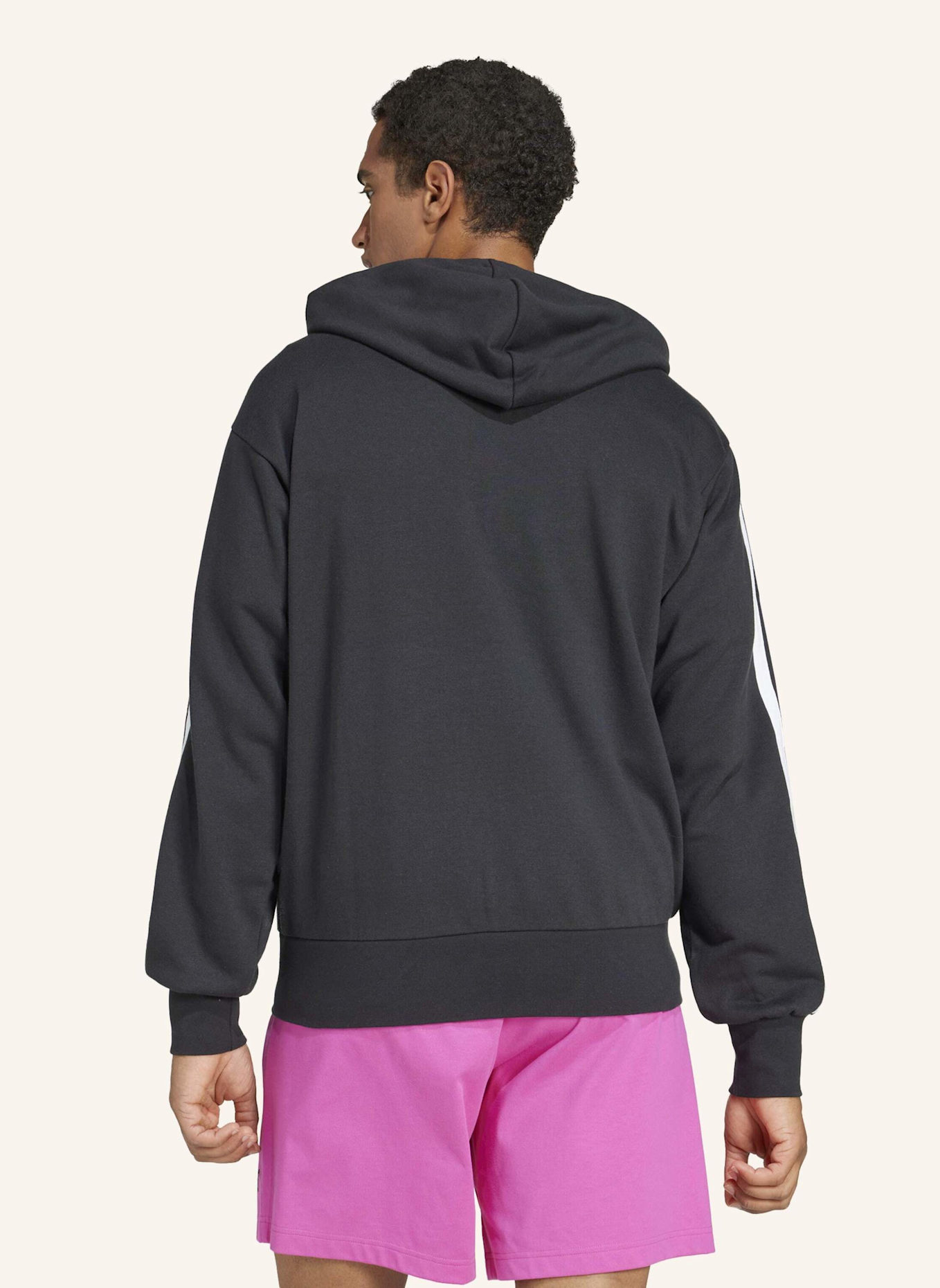 adidas ESSENTIALS 3-STREIFEN FRENCH TERRY KAPUZENJACKE: SCHWARZ/ WEISS