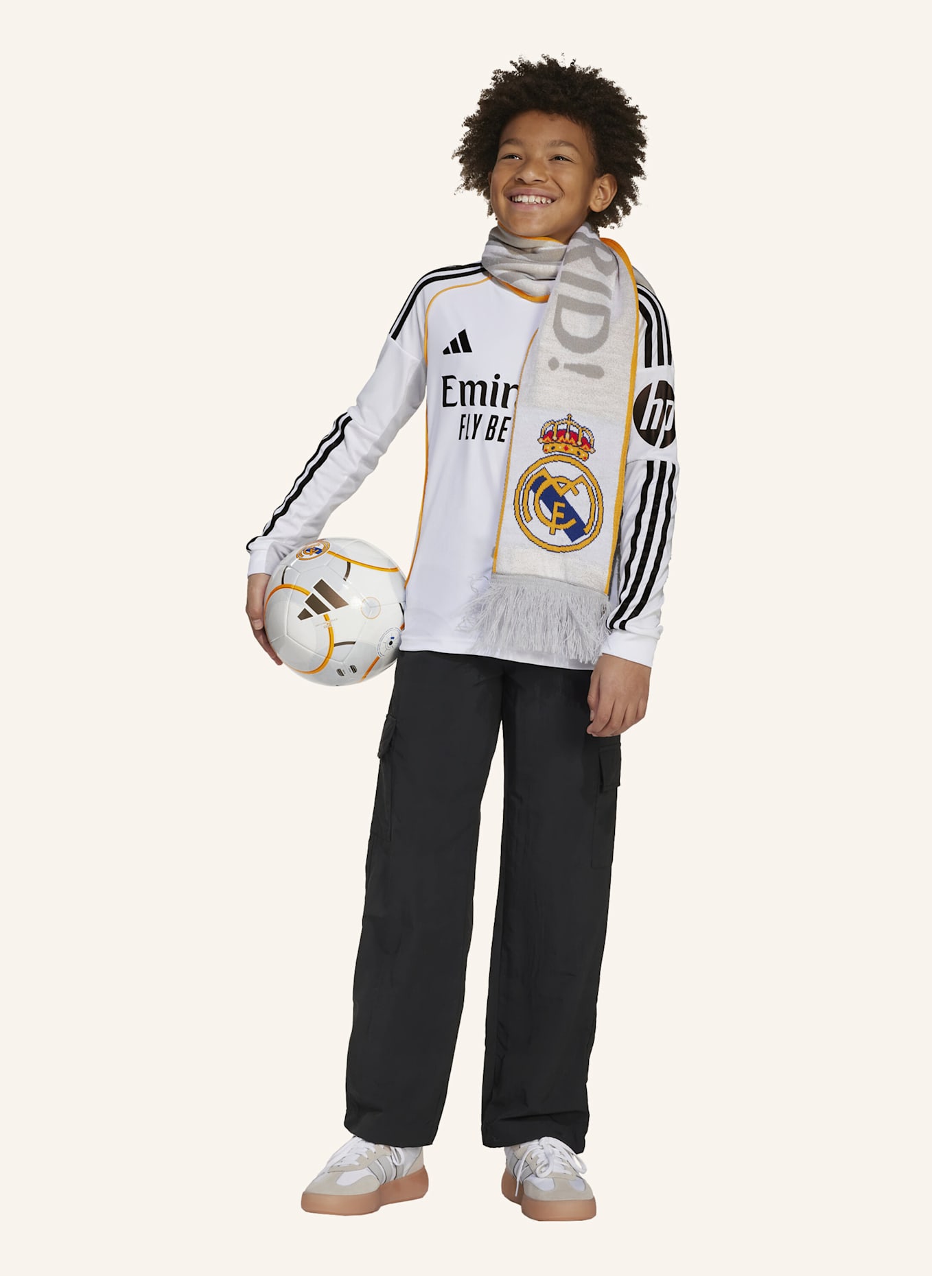 adidas REAL MADRID 25/26 LONG SLEEVE KIDS HEIMTRIKOT: WEISS