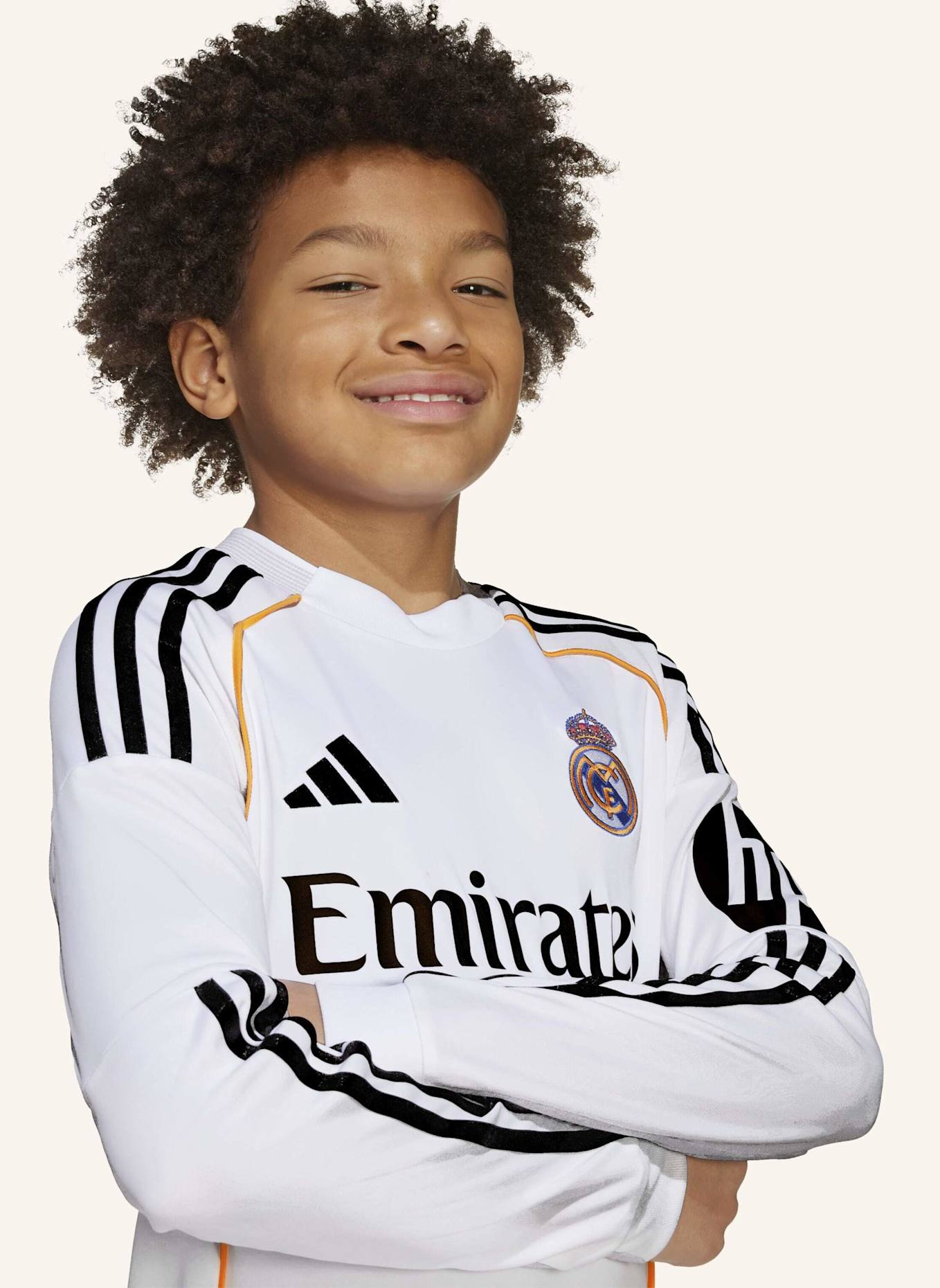 adidas REAL MADRID 25/26 LONG SLEEVE KIDS HEIMTRIKOT: WEISS