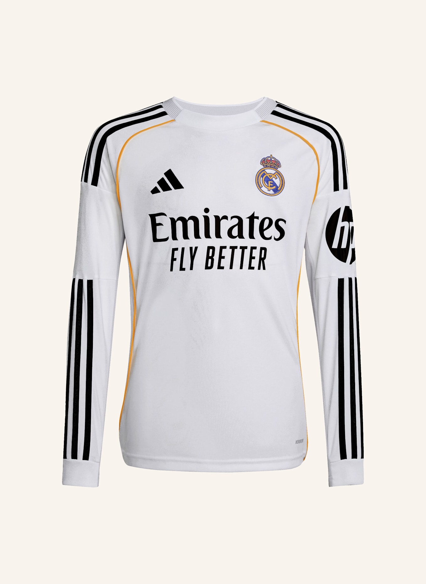 adidas REAL MADRID 25/26 LONG SLEEVE KIDS HEIMTRIKOT: WEISS