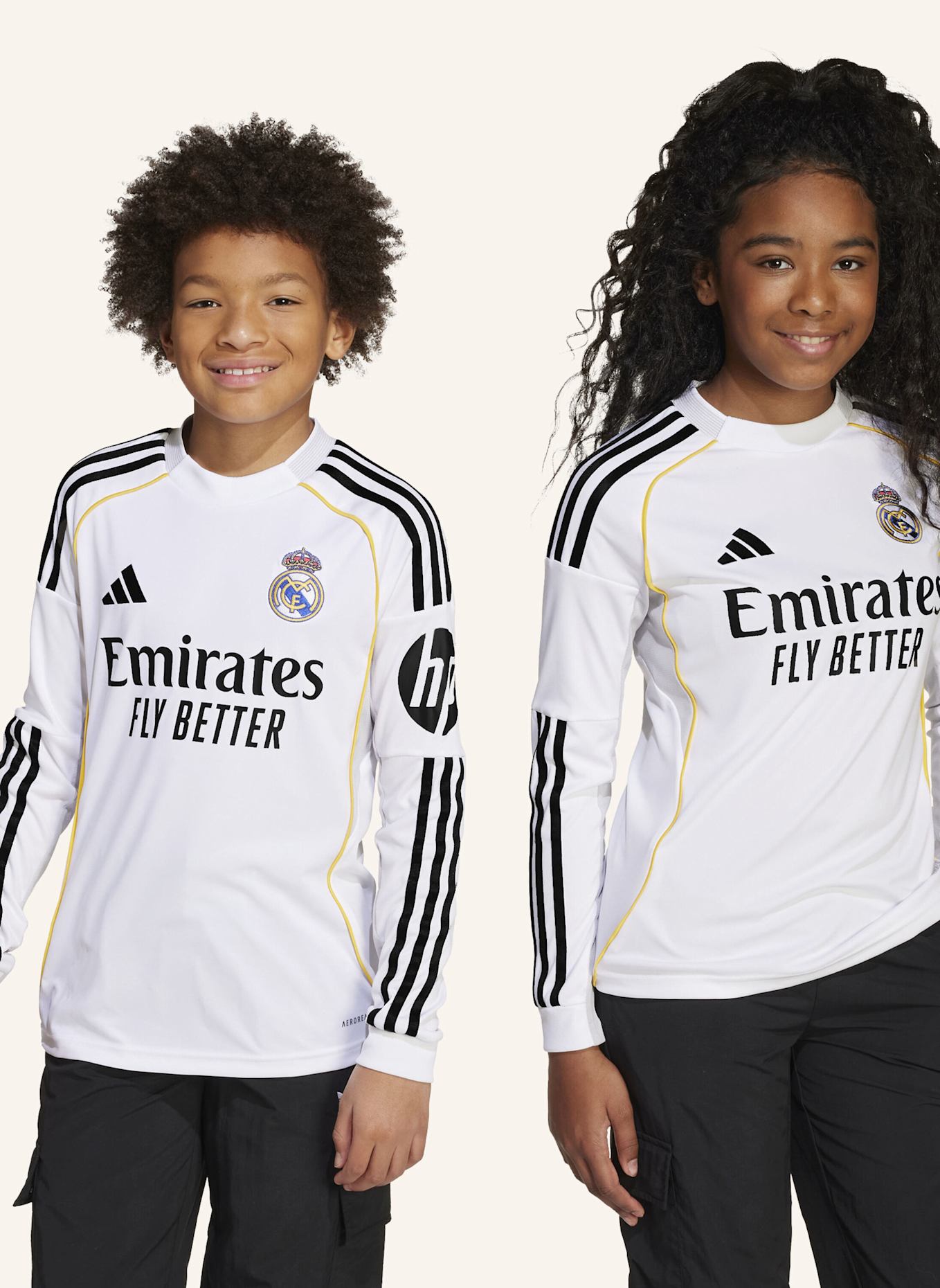 adidas REAL MADRID 25/26 LONG SLEEVE KIDS HEIMTRIKOT: WEISS