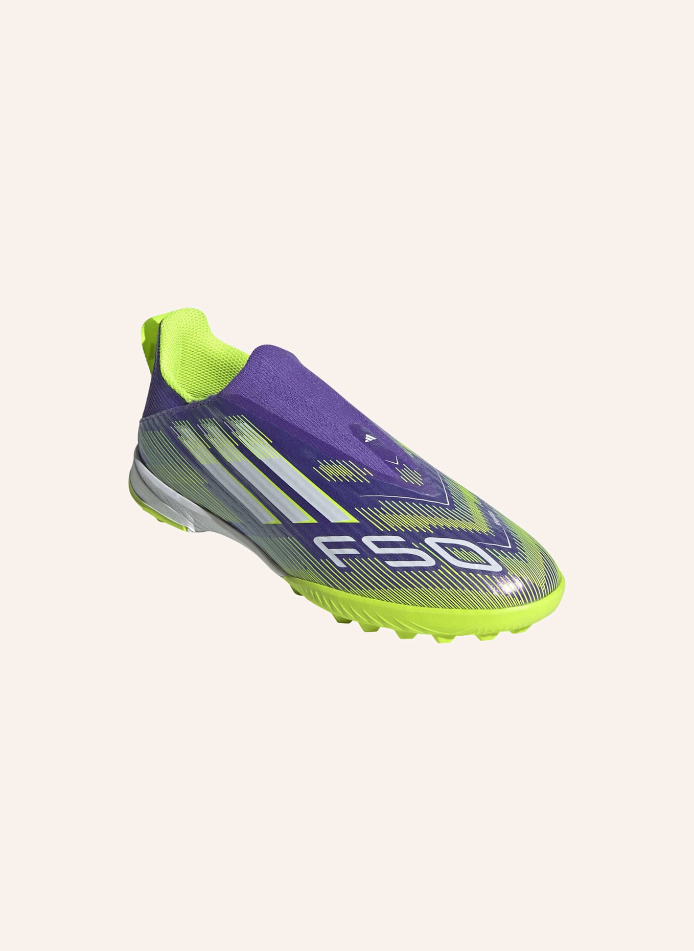 adidas F50 LEAGUE LACELESS KIDS TF FUSSBALLSCHUH: LILA/ WEISS/ GELB