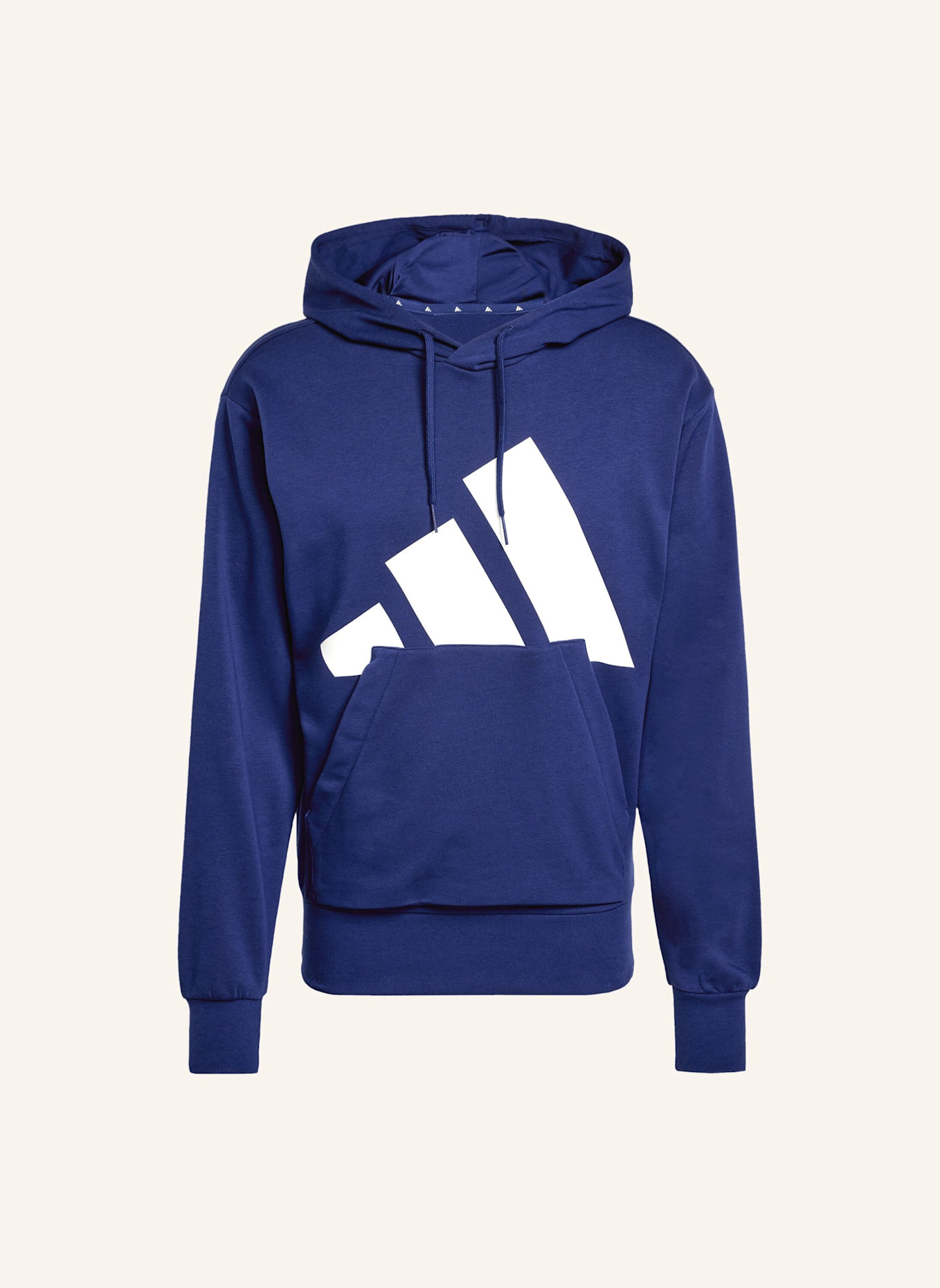 adidas ESSENTIALS BIG LOGO FRENCH TERRY HOODIE: BLAU/ WEISS