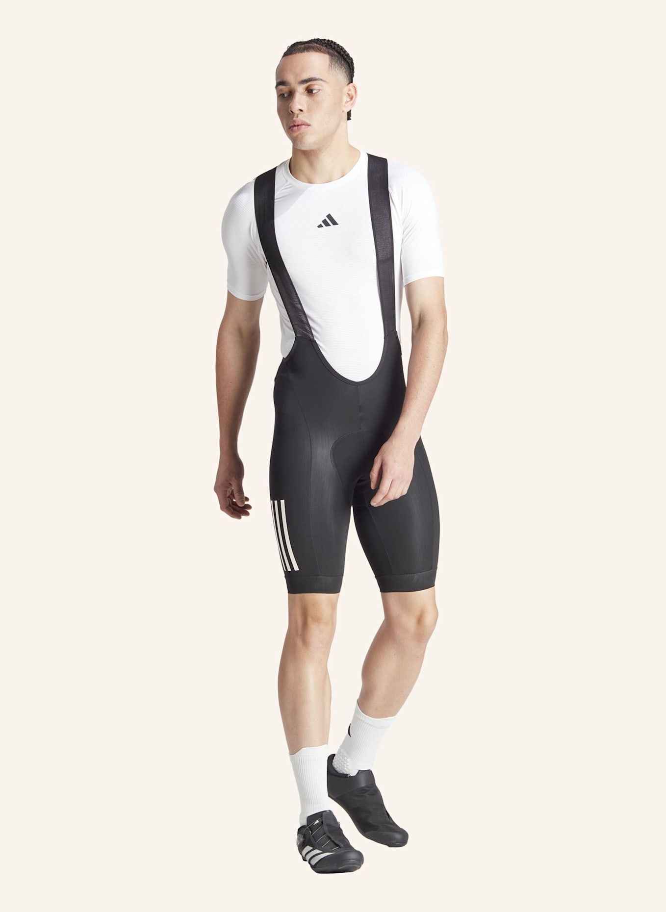 adidas ESSENTIALS 3-STREIFEN PADDED CYCLING TRÄGERSHORTS: SCHWARZ