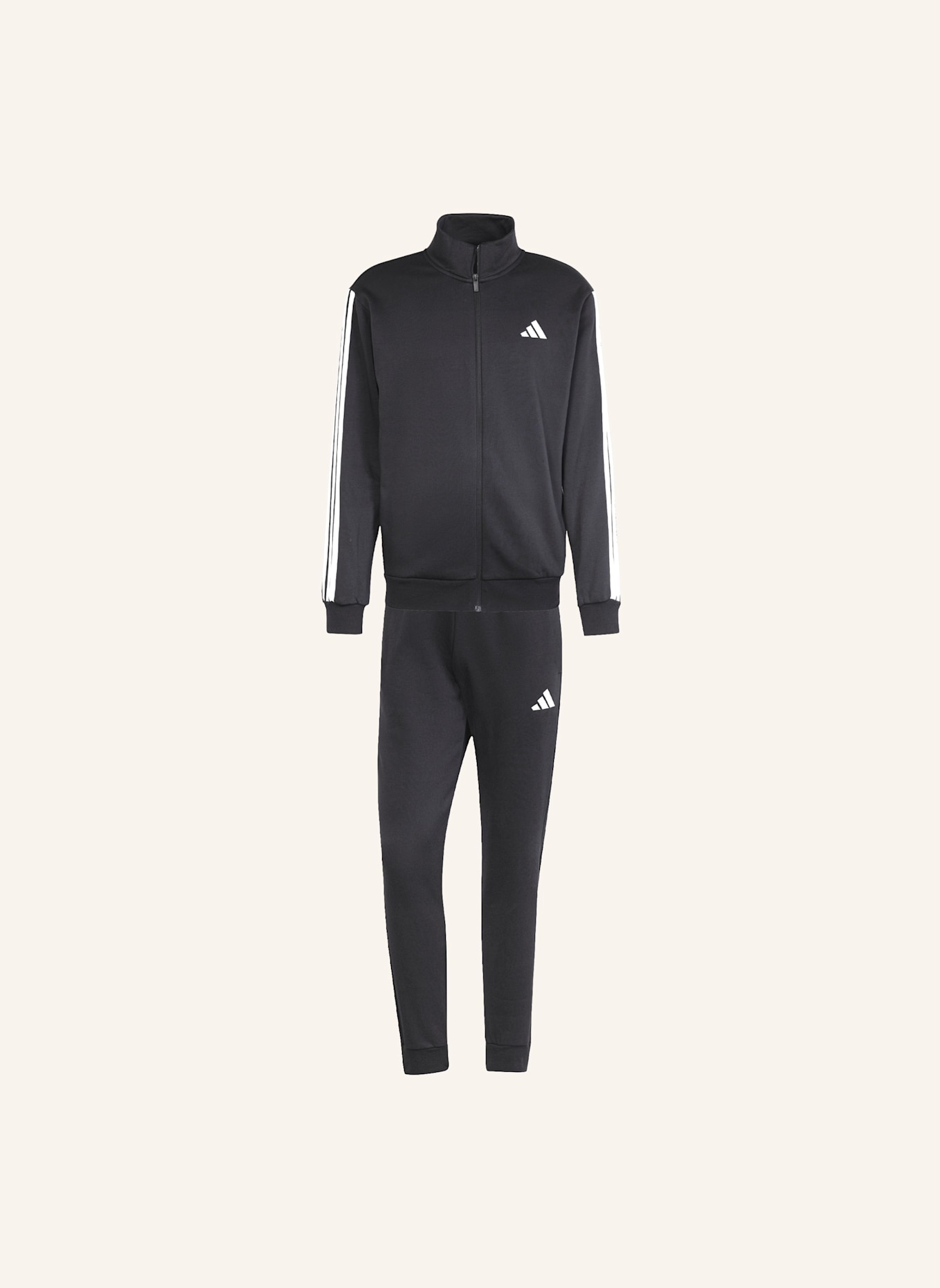 adidas 3-STREIFEN FLEECE TRAININGSANZUG: SCHWARZ