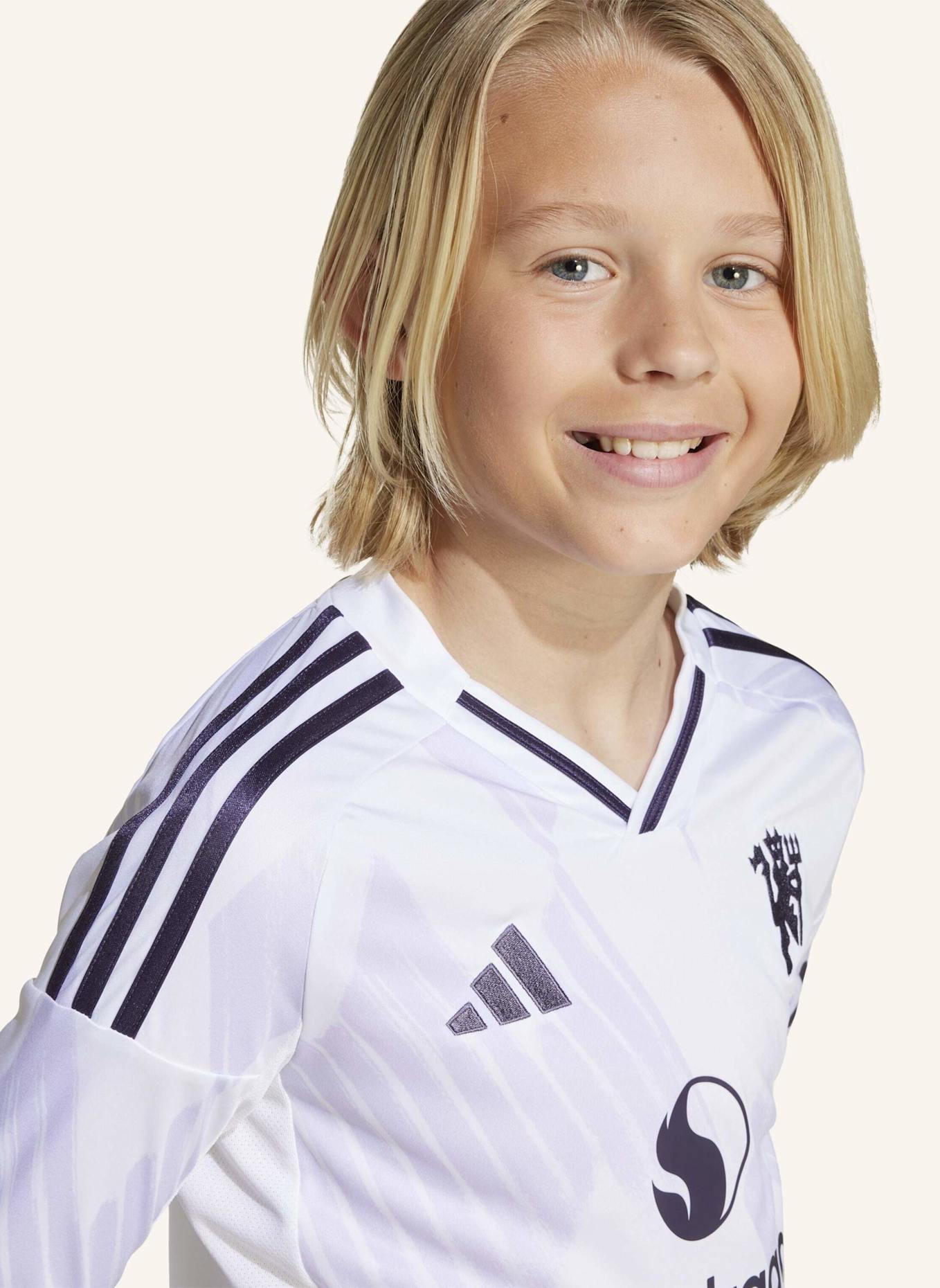 adidas MANCHESTER UNITED 25/26 LONG SLEEVE KIDS AUSWÄRTSTRIKOT: WEISS