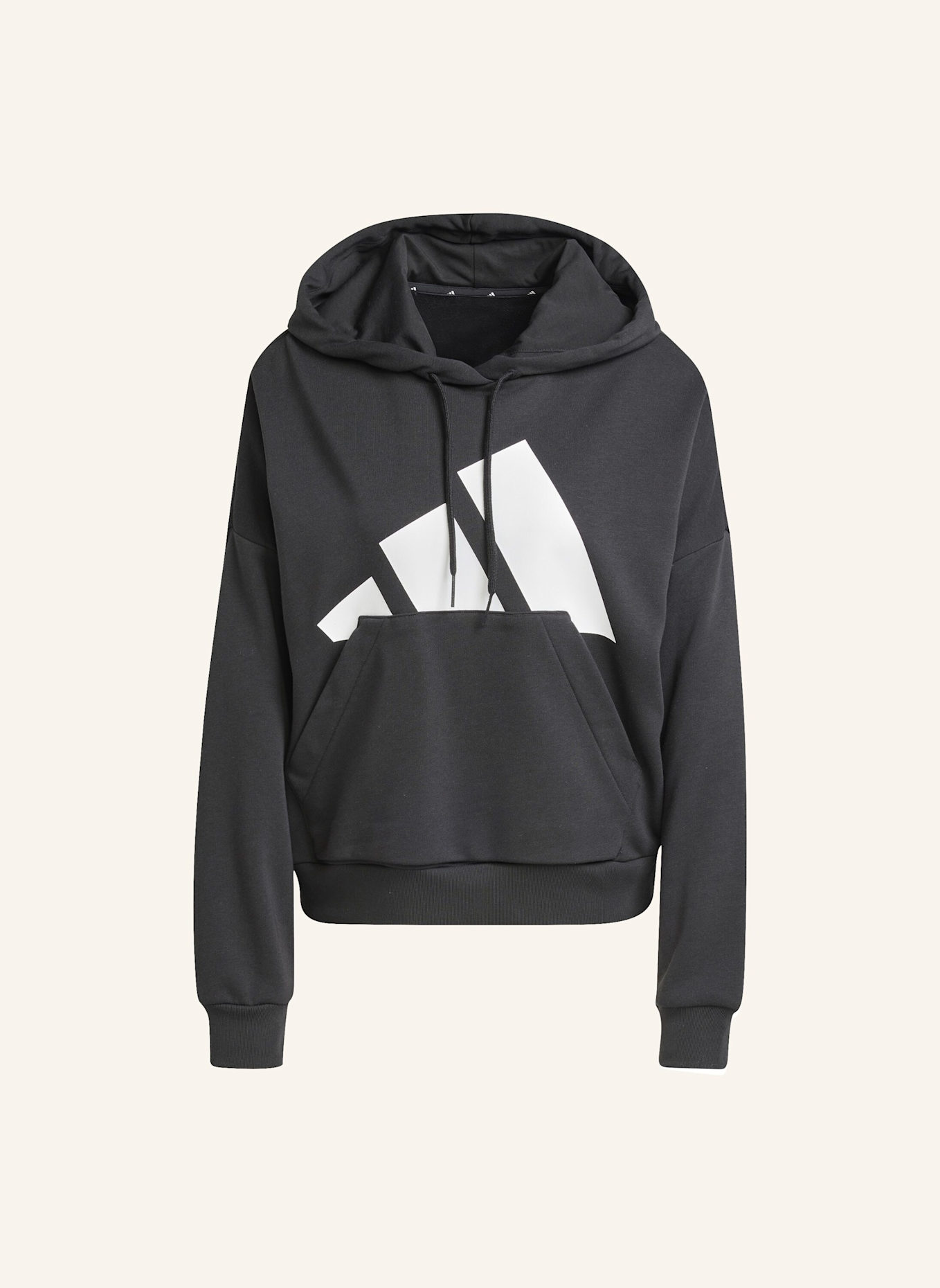 adidas ESSENTIALS BIG LOGO FRENCH TERRY LOOSE HOODIE: SCHWARZ/ WEISS