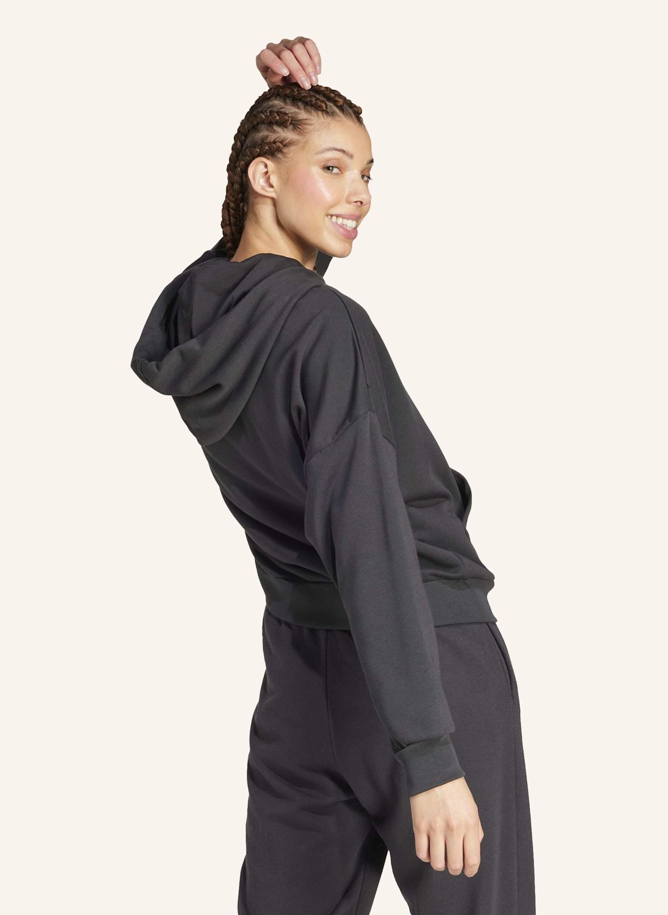 adidas ESSENTIALS BIG LOGO FRENCH TERRY LOOSE HOODIE: SCHWARZ/ WEISS