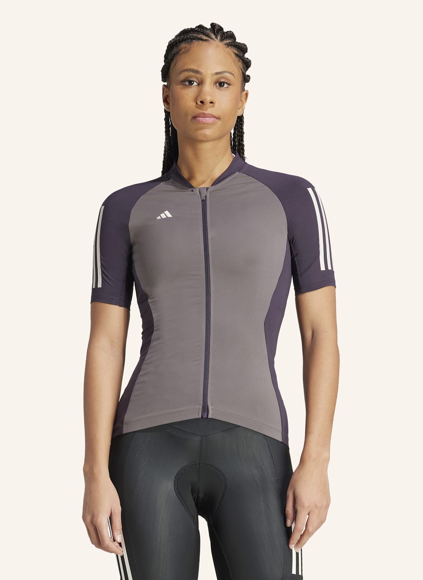 adidas ESSENTIALS 3-STREIFEN RADTRIKOT: GRAU