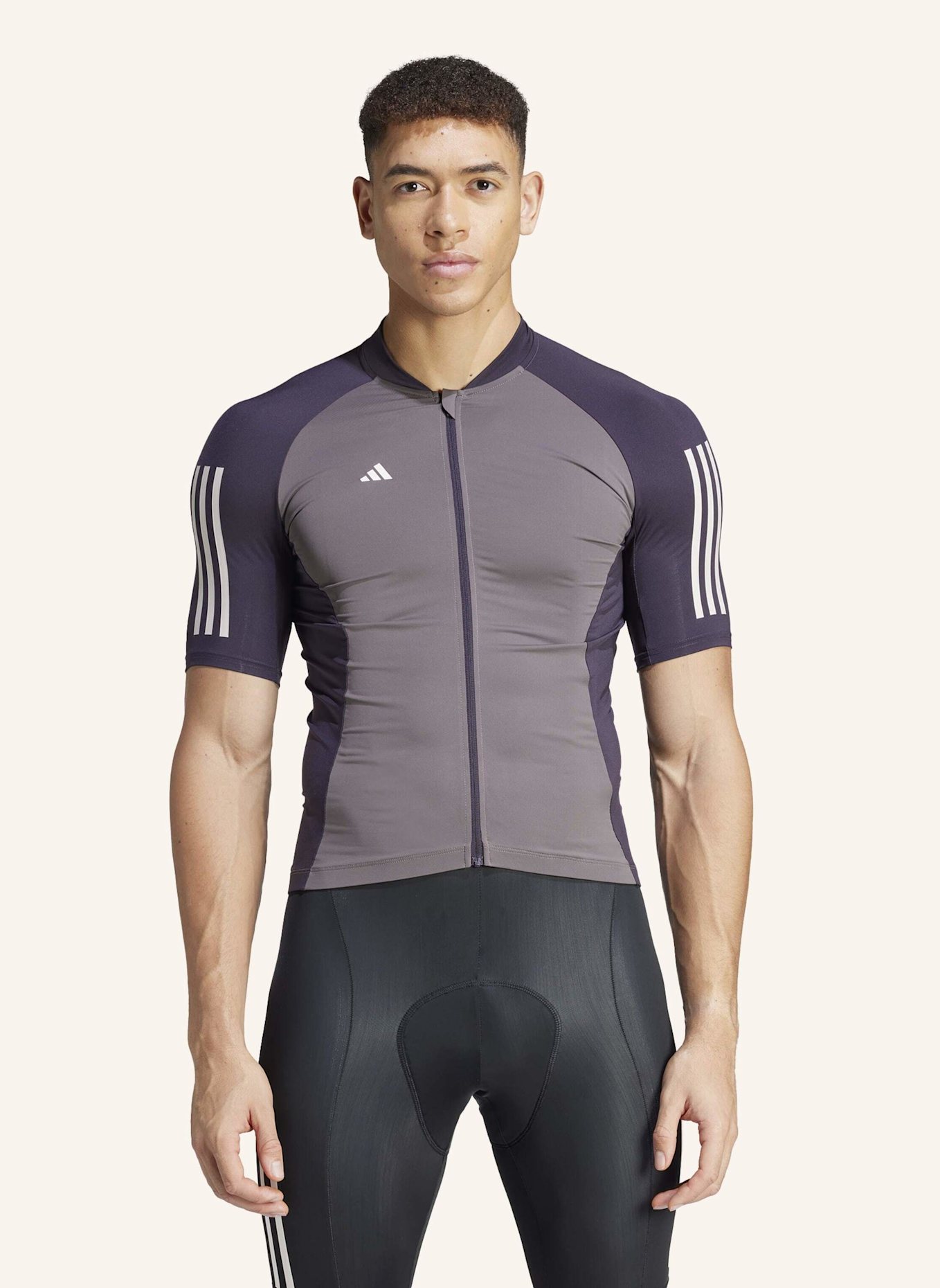 adidas ESSENTIALS 3-STREIFEN RADTRIKOT: GRAU