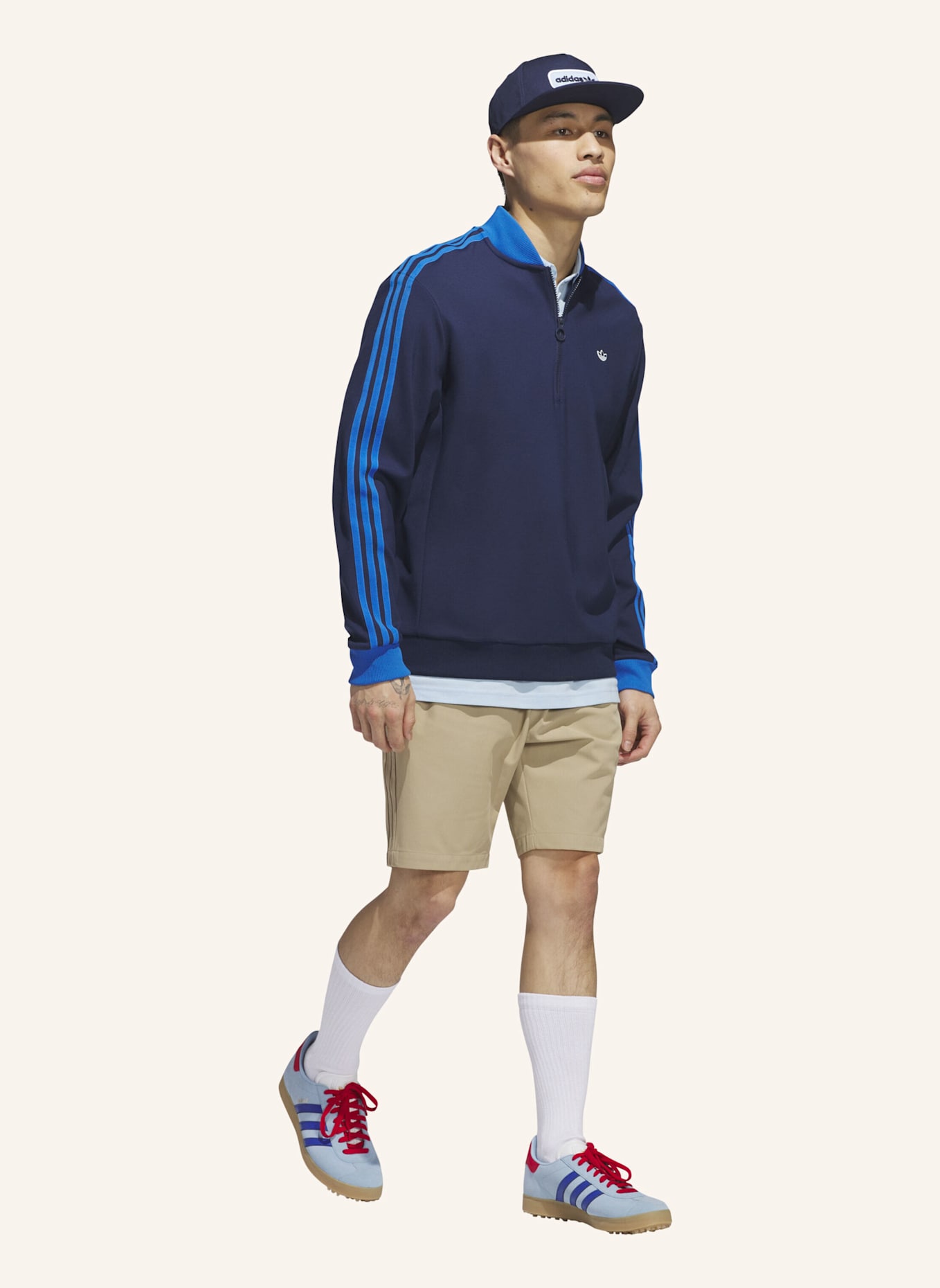 adidas ORIGINALS 3-STREIFEN 1/4 ZIP SWEATSHIRT: BLAU