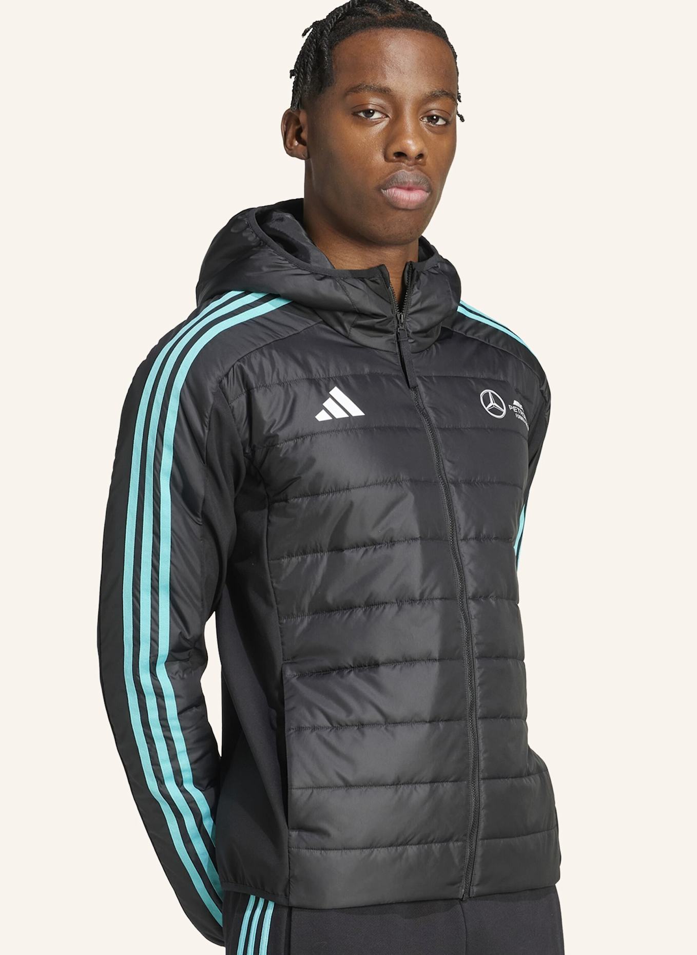 adidas MERCEDES - AMG PETRONAS FORMULA ONE TEAM DNA PUFFER JACKE: SCHWARZ/ WEISS