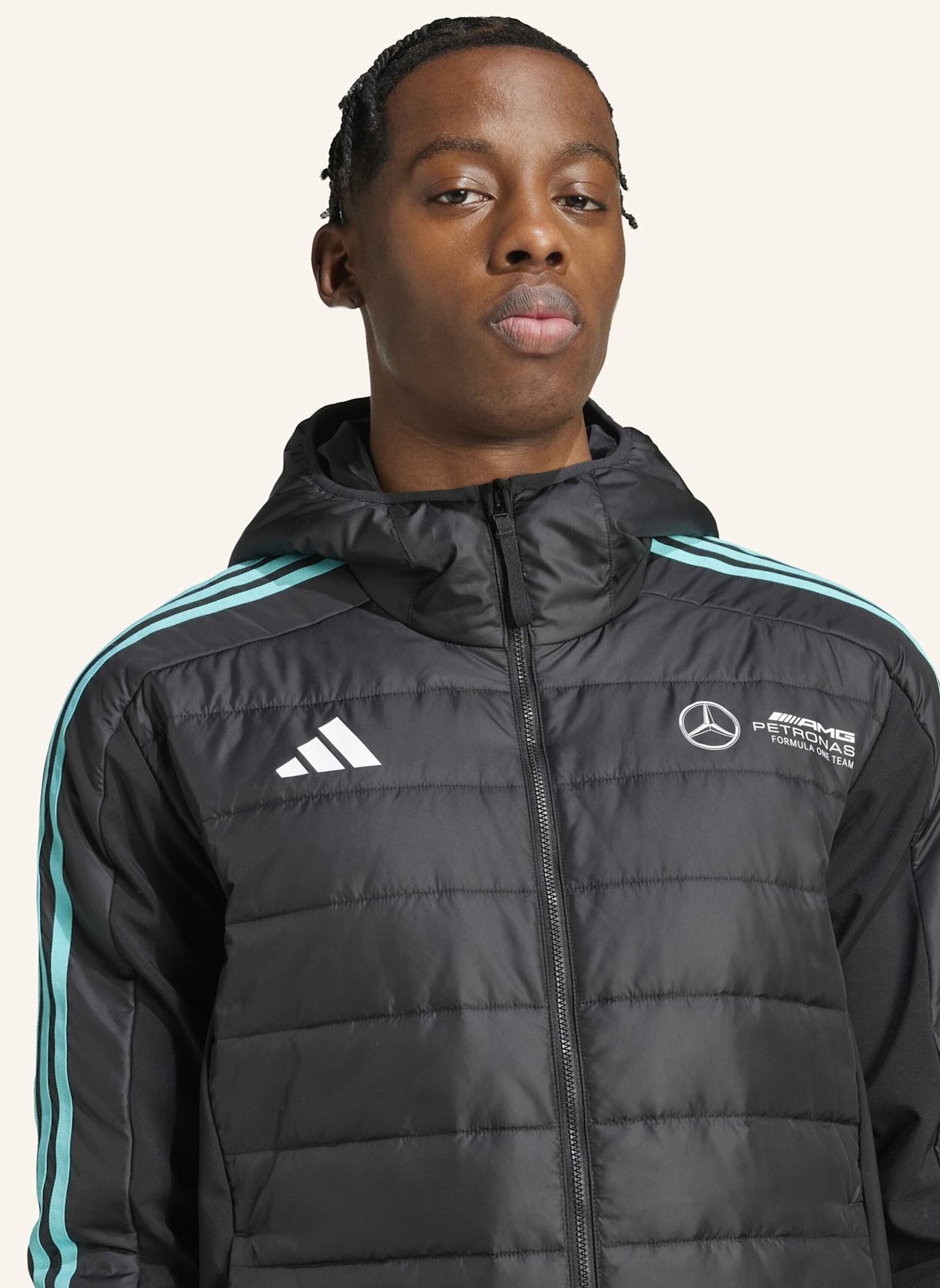 adidas MERCEDES - AMG PETRONAS FORMULA ONE TEAM DNA PUFFER JACKE: SCHWARZ/ WEISS