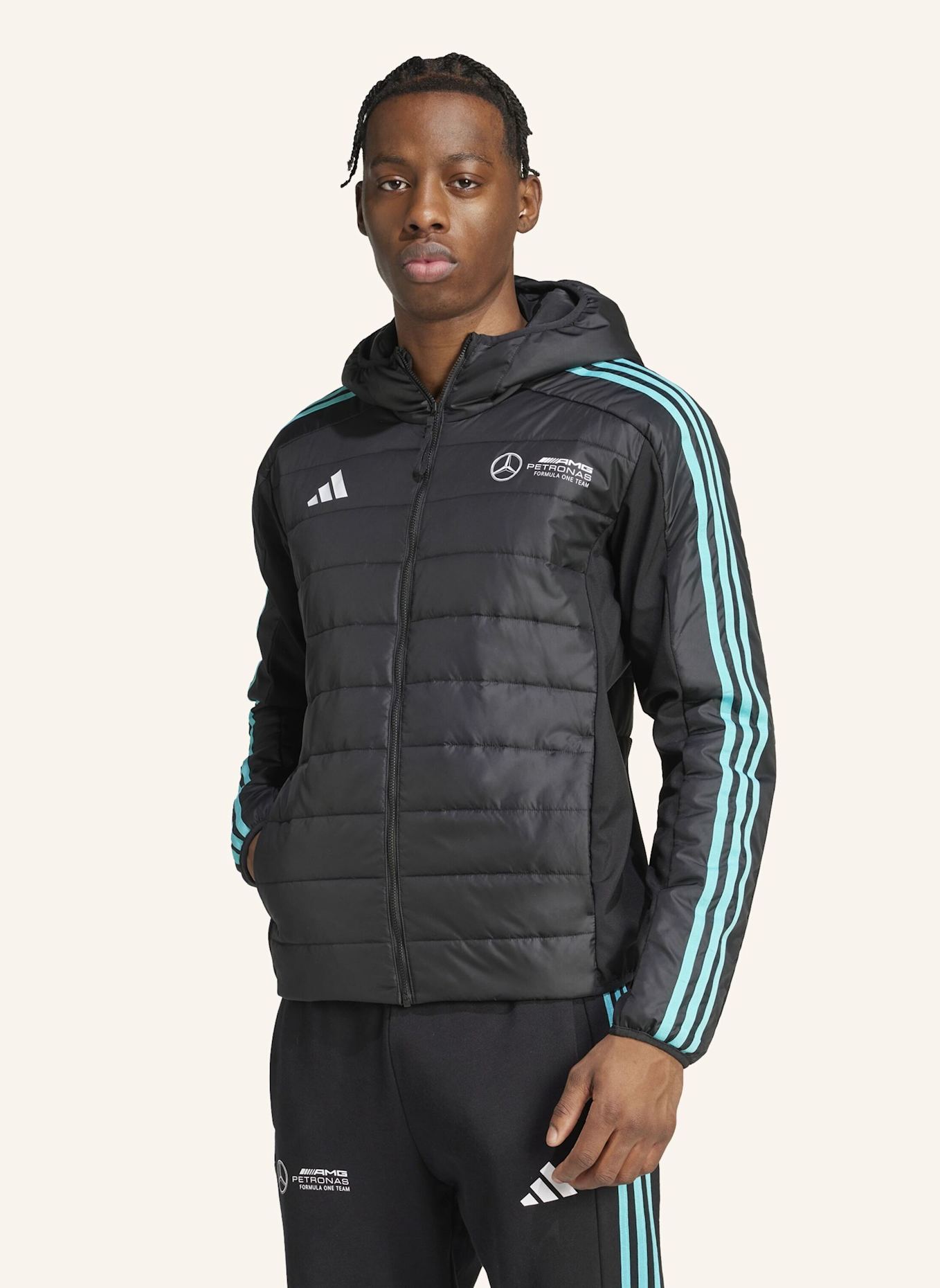 adidas MERCEDES - AMG PETRONAS FORMULA ONE TEAM DNA PUFFER JACKE: SCHWARZ/ WEISS