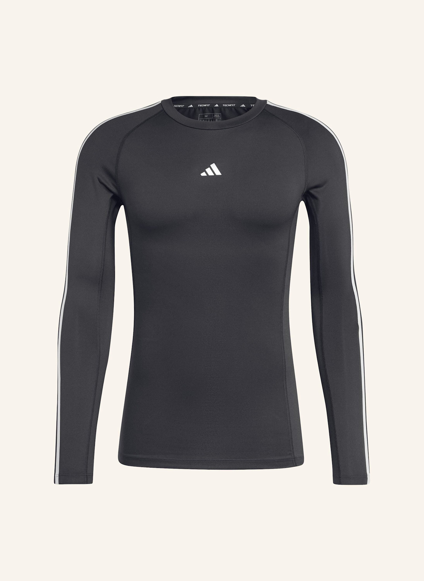 adidas TECHFIT COMPRESSION TRAINING 3-STREIFEN LONGSLEEVE: SCHWARZ