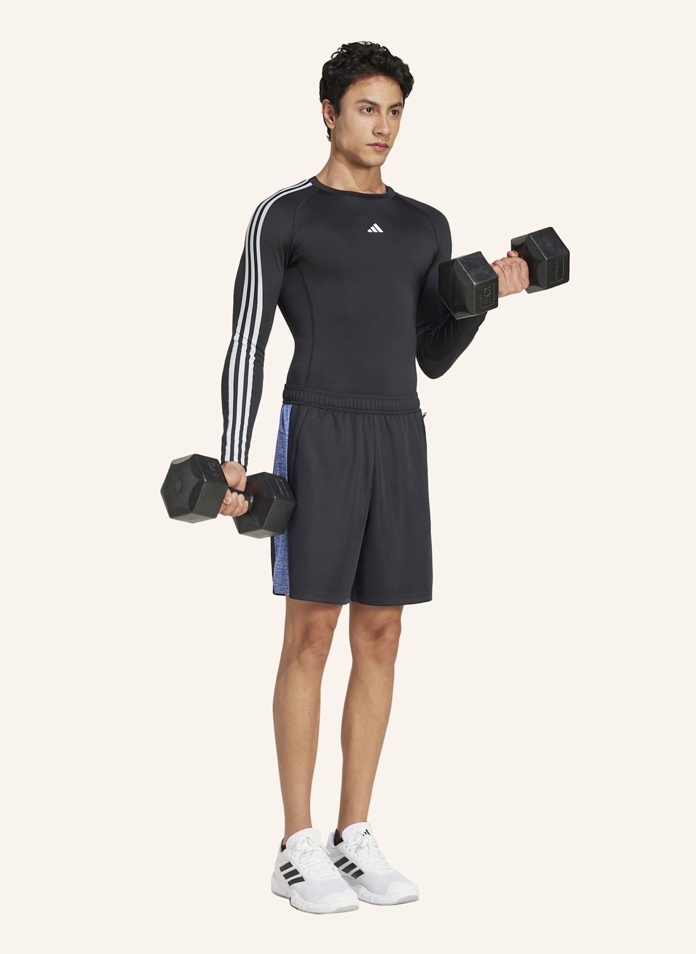 adidas TECHFIT COMPRESSION TRAINING 3-STREIFEN LONGSLEEVE: SCHWARZ
