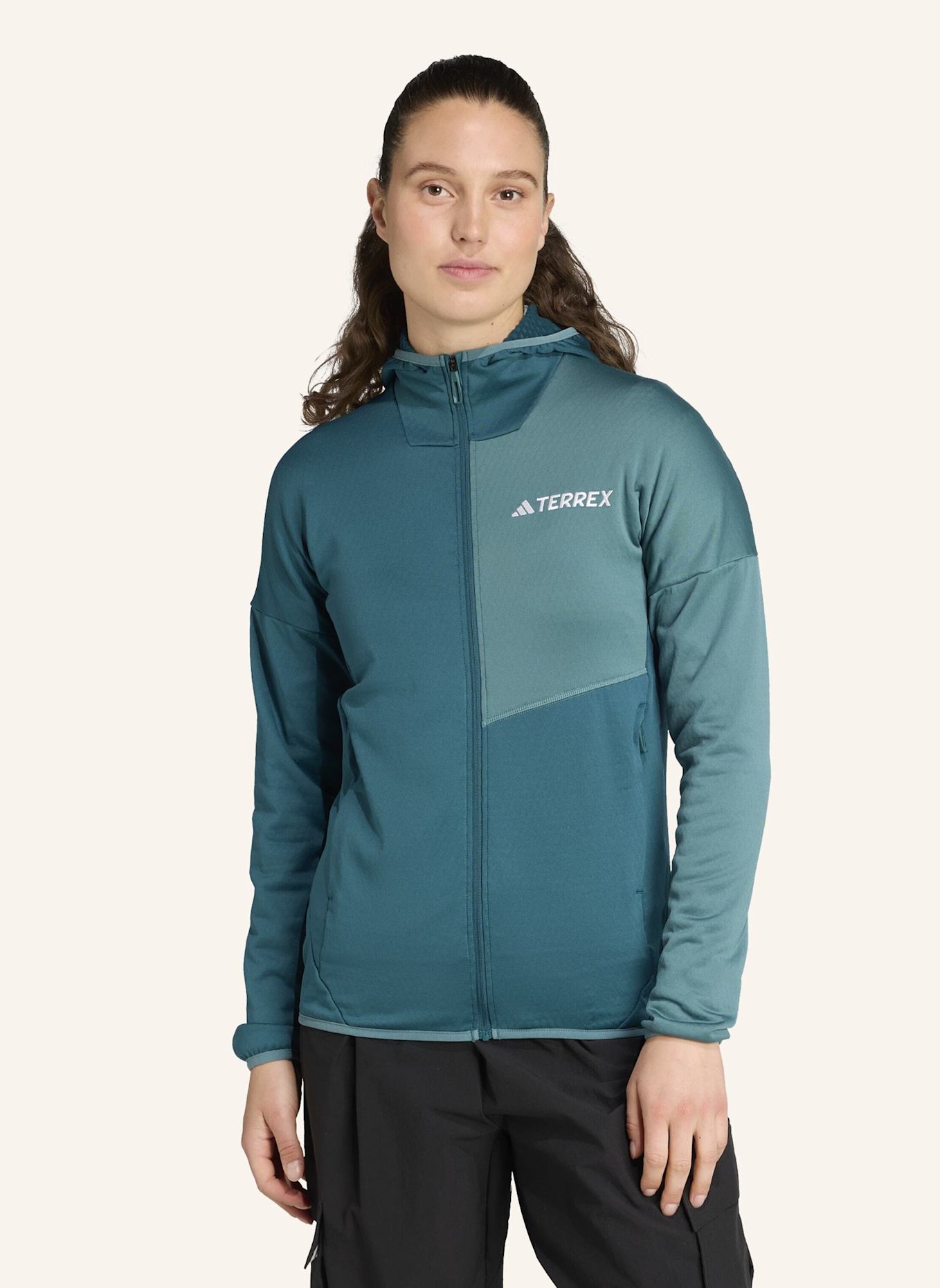 adidas TERREX Fleecejacke TERREX XPERIOR CLIMAWARM LIFGT FLEECE HOODED: GRÜN/ TÜRKIS