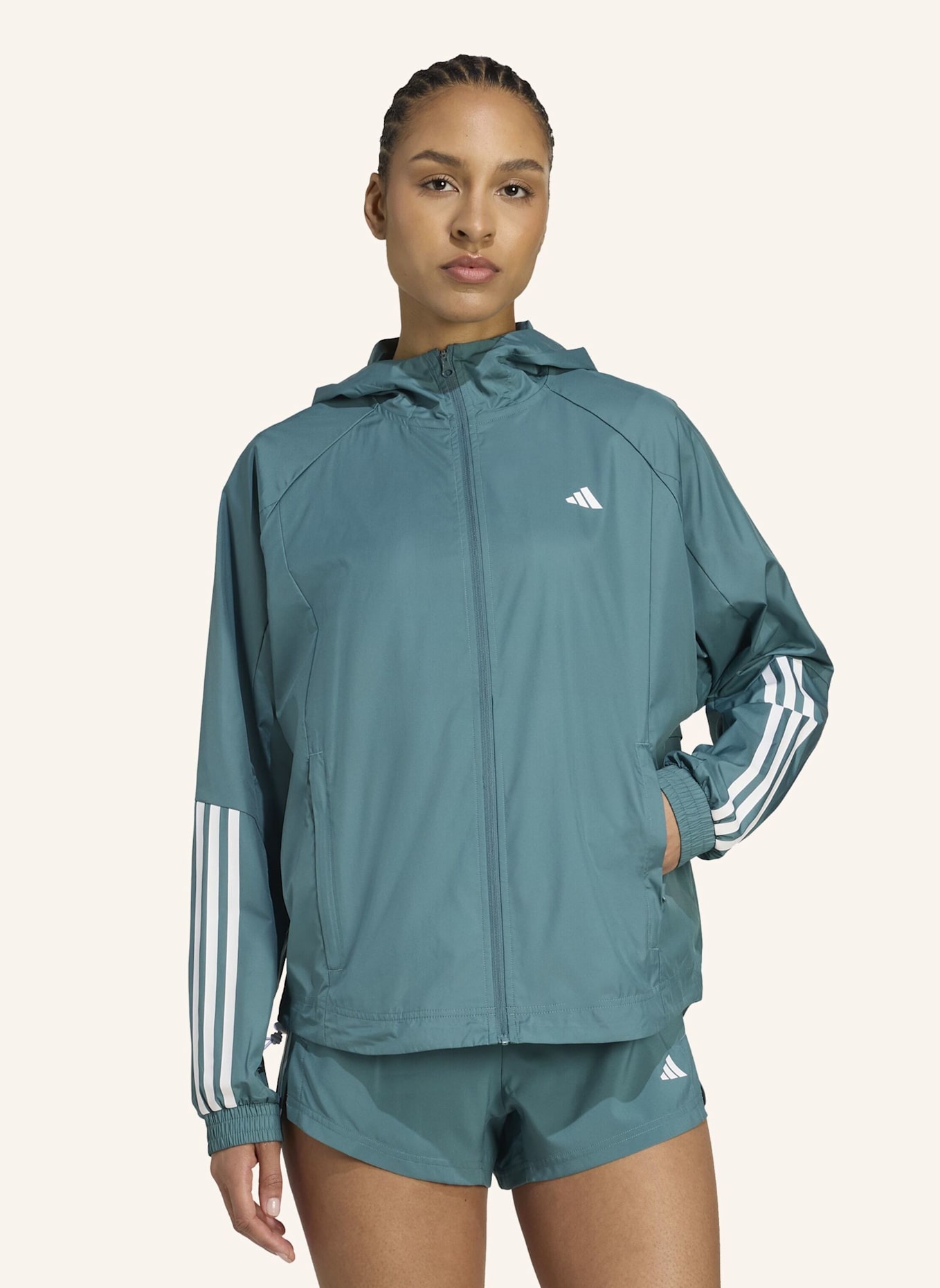 adidas WIND.RDY HYPERGLAM WINDBREAKER: TÜRKIS/ WEISS