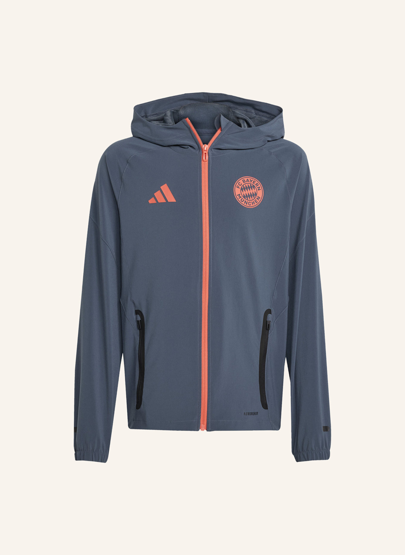 adidas FC BAYERN MÜNCHEN TIRO 25 COMPETITION VIS TECH TRAVEL JACKE FÜR KINDER: GRAU/ ORANGE