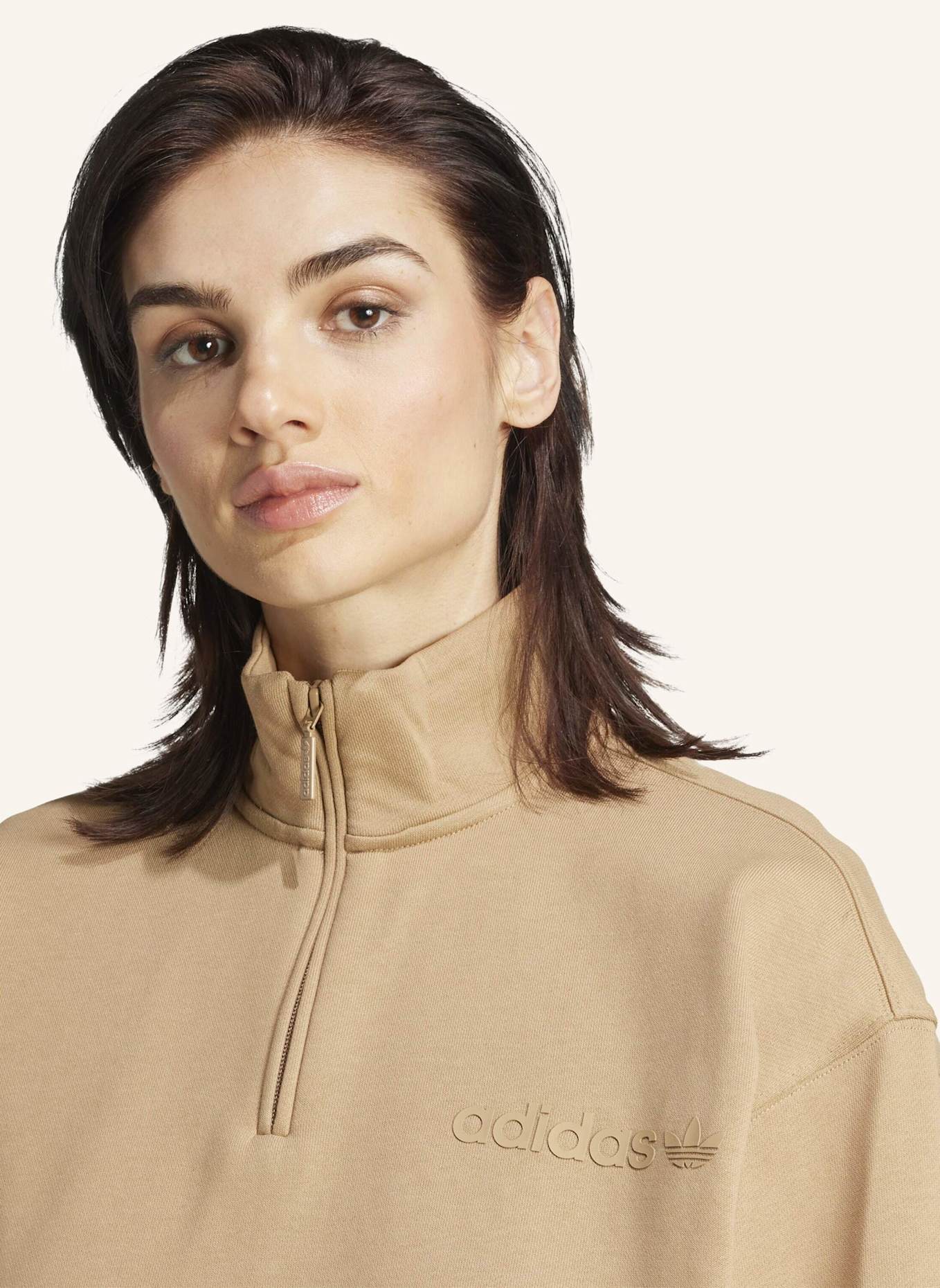 adidas Originals ESSENTIALS LINEAR QUARTER-ZIP OVERSIZED OBERTEIL: BEIGE