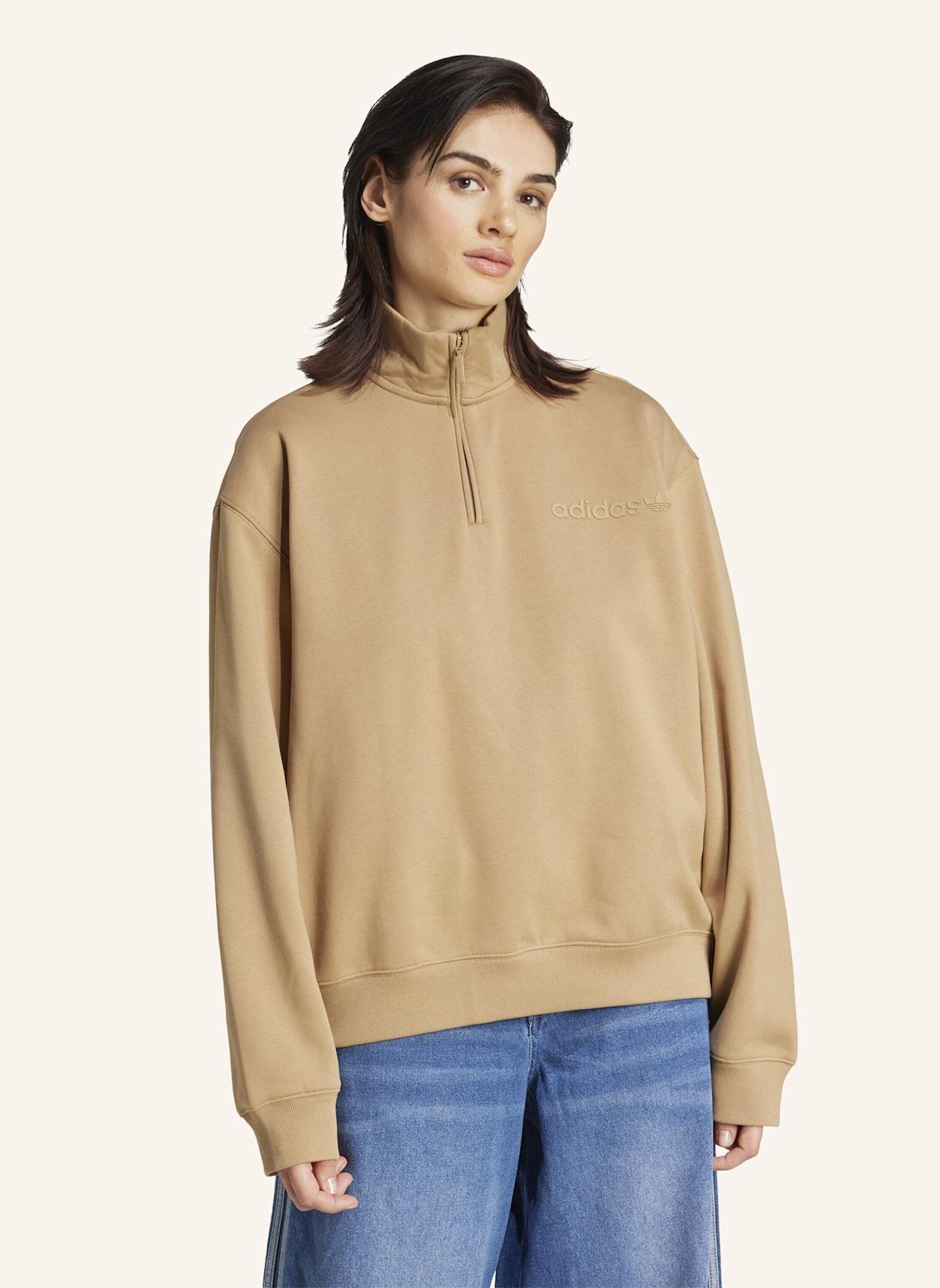 adidas Originals ESSENTIALS LINEAR QUARTER-ZIP OVERSIZED OBERTEIL: BEIGE