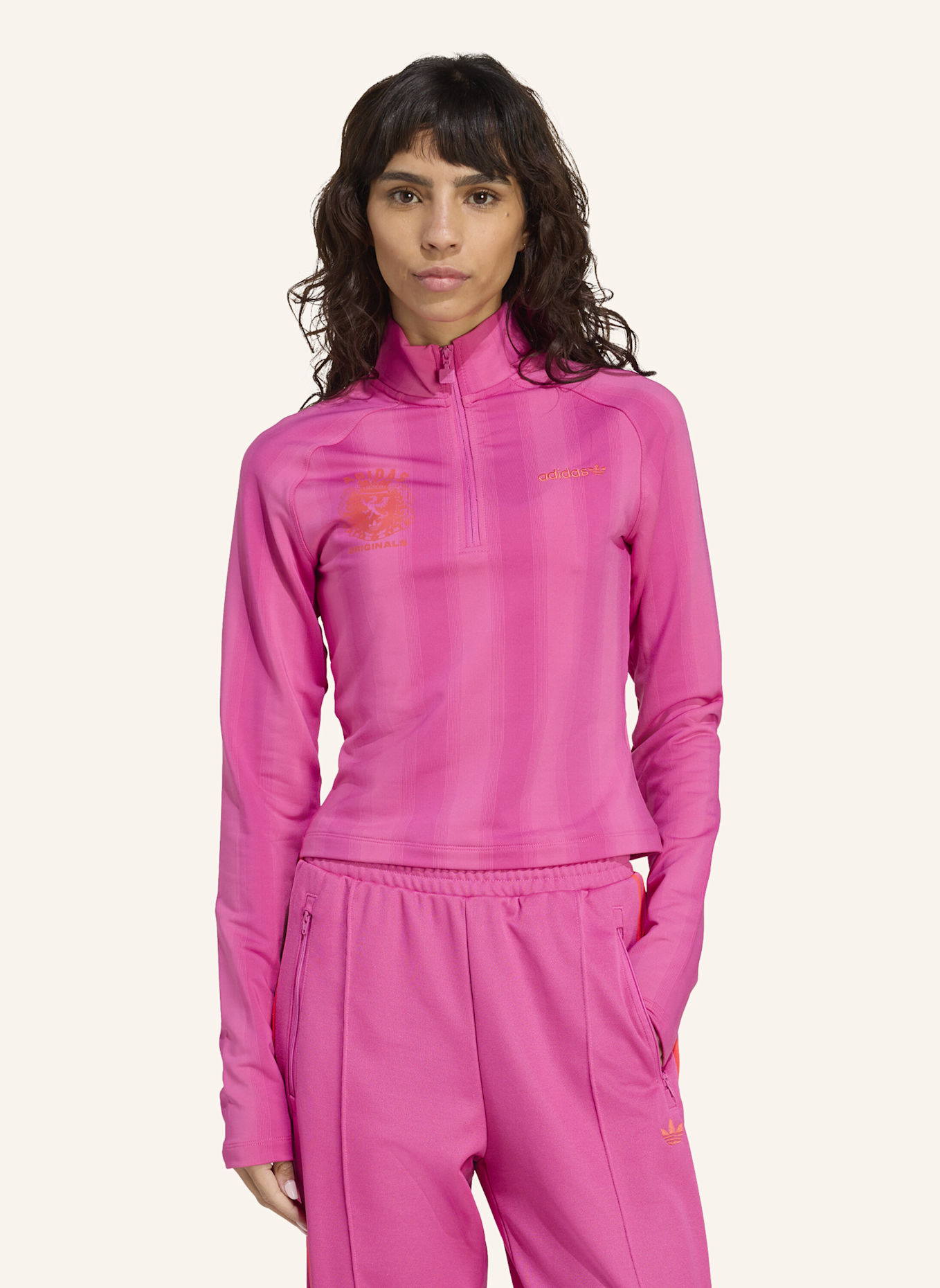 adidas Originals HALF-ZIP GRAPHIC FOOTBALL LONGSLEEVE: ROSA