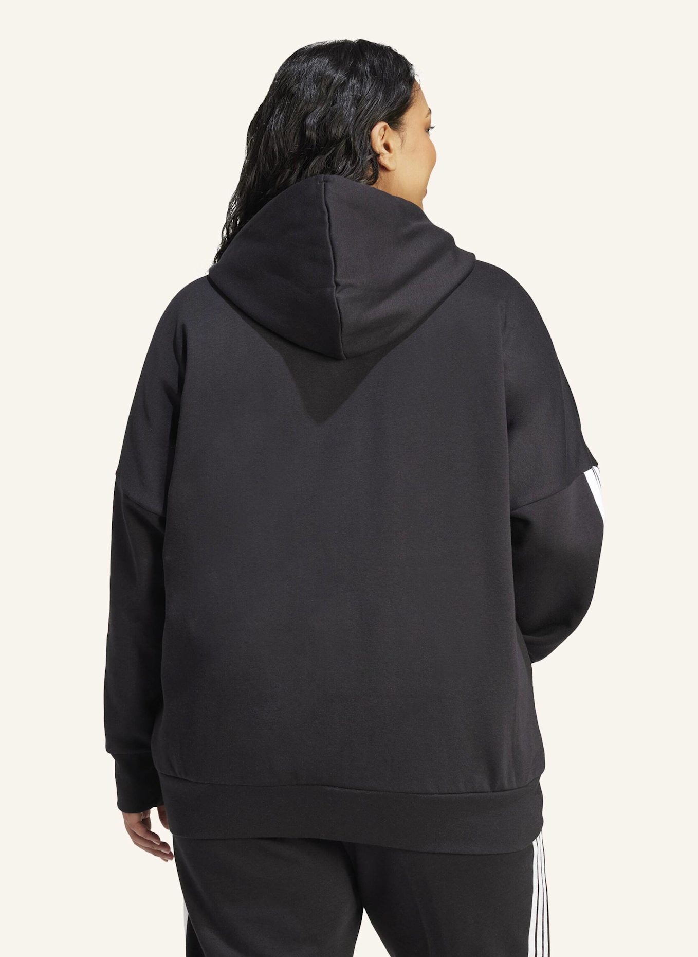 adidas ESSENTIALS 3-STREIFEN FULL-ZIP FLEECE KAPUZENJACKE (GROSSE GRÖSSEN): SCHWARZ/ WEISS