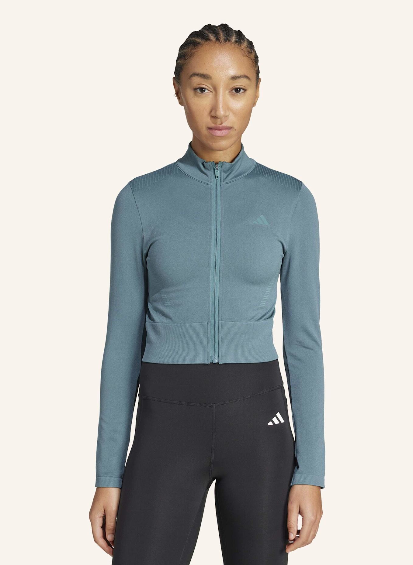 adidas WORKOUT ESSENTIALS STRICKJACKE MIT DURCHGEHENDEM REISSVERSCHLUSS: TÜRKIS