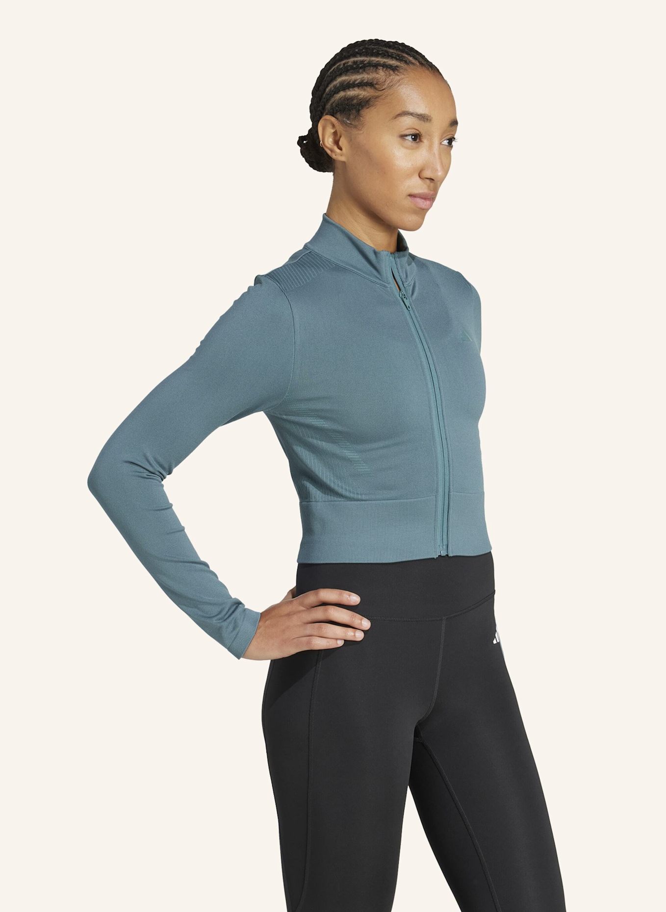 adidas WORKOUT ESSENTIALS STRICKJACKE MIT DURCHGEHENDEM REISSVERSCHLUSS: TÜRKIS