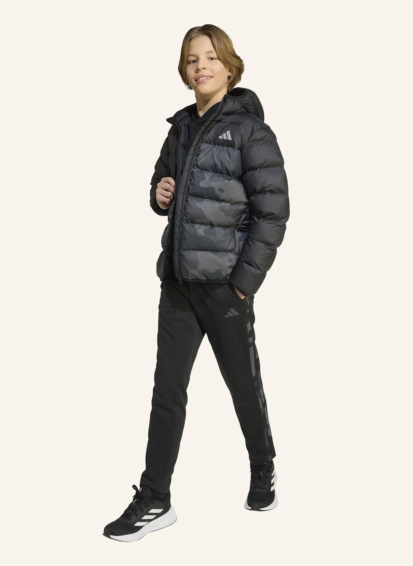 adidas SYNTHETIC DOWN ALLOVER PRINT JACKE KINDER: SCHWARZ