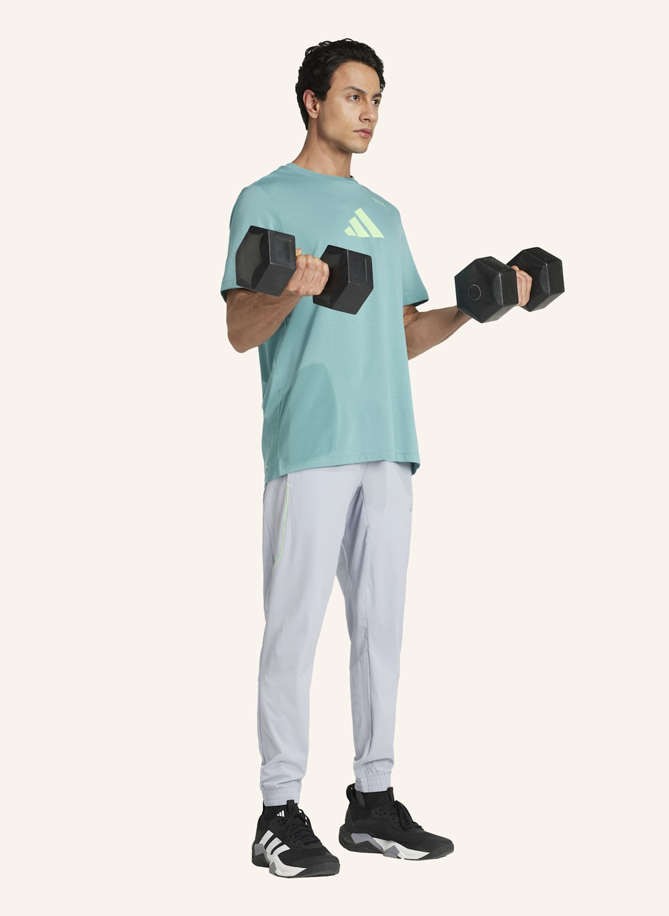adidas TECH APPAREL TRAININGSHOSE: GRAU/ NEONGRÜN