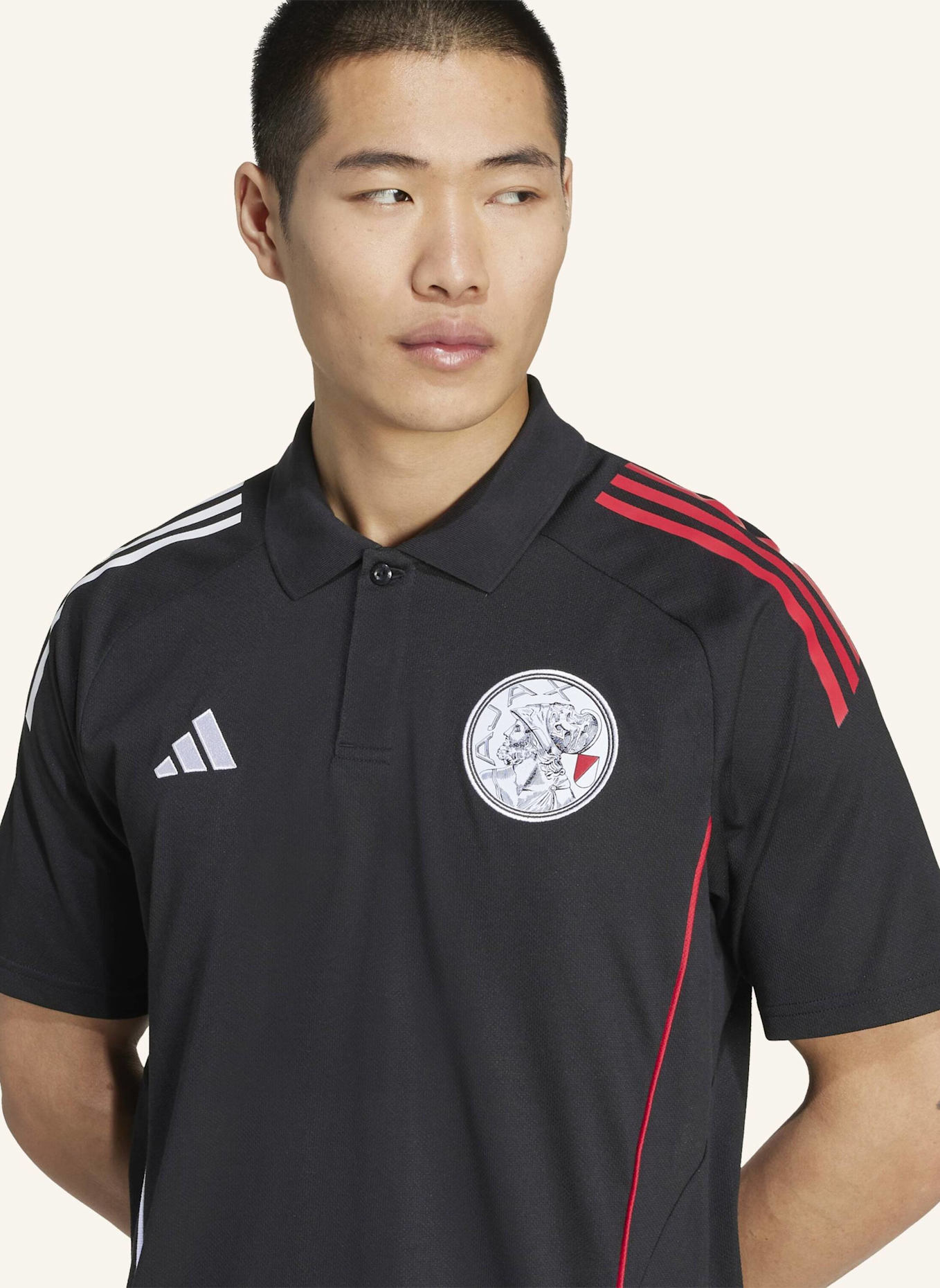 adidas AJAX TIRO 25 COMPETITION POLOSHIRT: SCHWARZ/ WEISS/ ROT