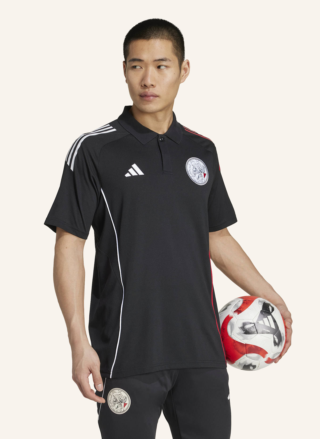 adidas AJAX TIRO 25 COMPETITION POLOSHIRT: SCHWARZ/ WEISS/ ROT