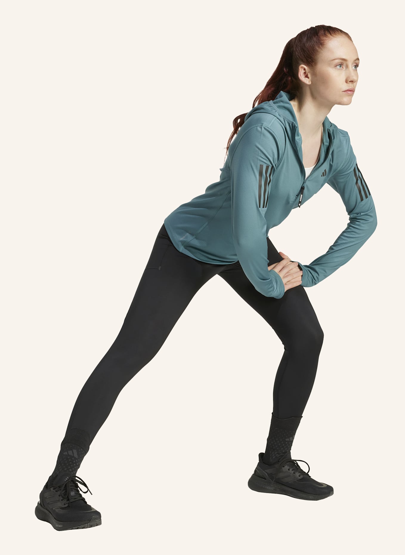 adidas Laufshirt OWN THE RUN WINTERIZED HOODED HALF ZIP: TÜRKIS