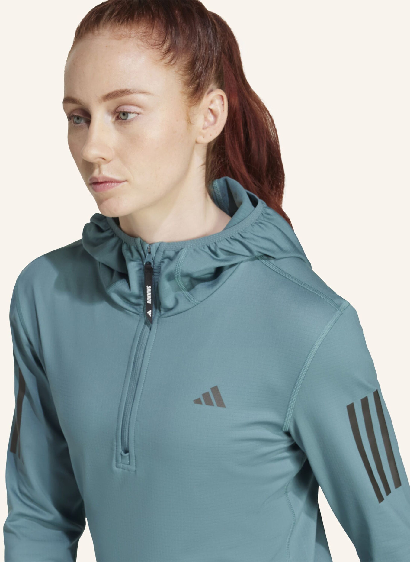 adidas Laufshirt OWN THE RUN WINTERIZED HOODED HALF ZIP: TÜRKIS