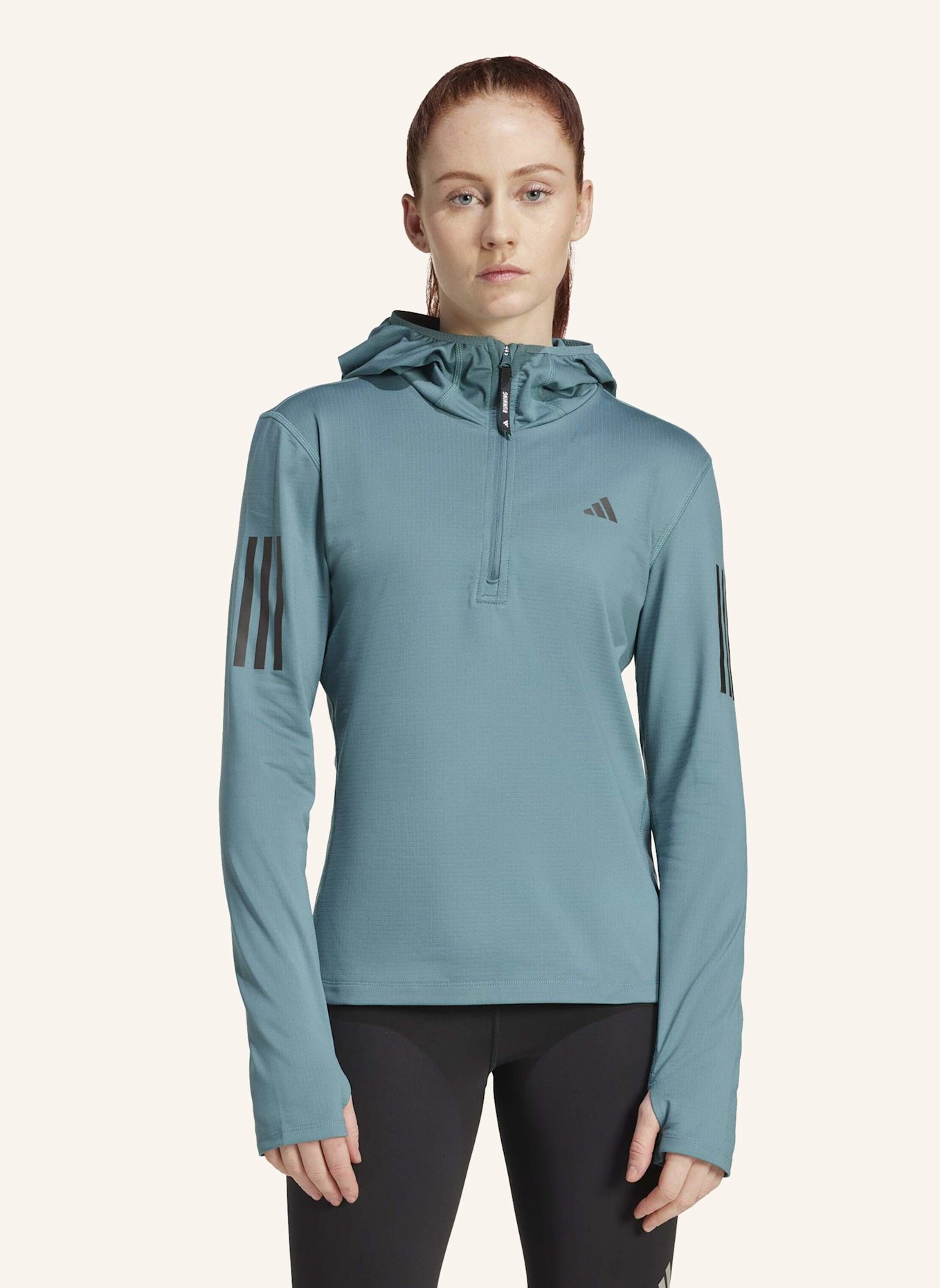 adidas Laufshirt OWN THE RUN WINTERIZED HOODED HALF ZIP: TÜRKIS