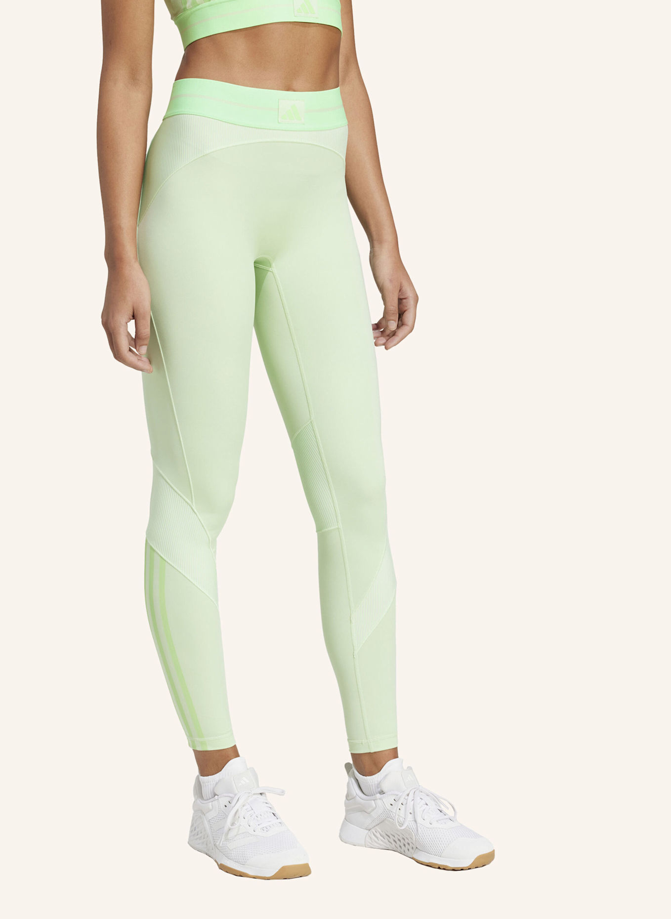 adidas HYPERGLAM RIB 1/1 LEGGINGS: GRÜN/ NEONGRÜN