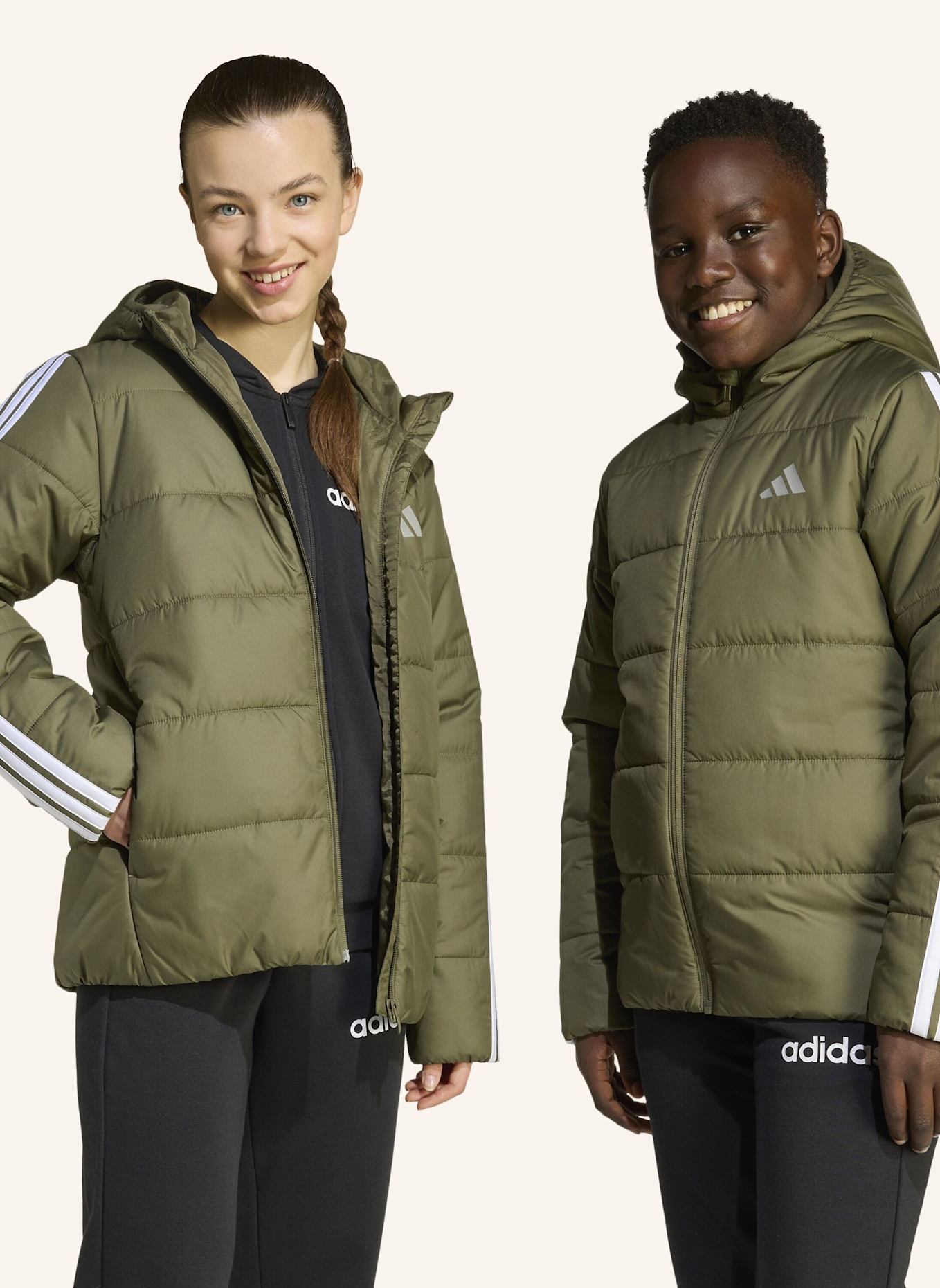 adidas ESSENTIALS 3-STREIFEN GEFÜTTERTE KINDERJACKE: WEISS